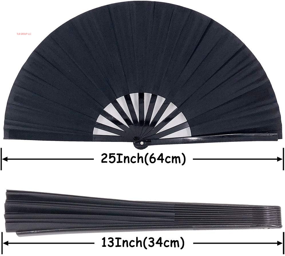 Large Folding Fans Rave Hand Clap Fan Popping Fan for Line Dancing, Big Foldable Clacking Fans for Boots on the Ground Dance Festival, Dancing, Performance (Black)