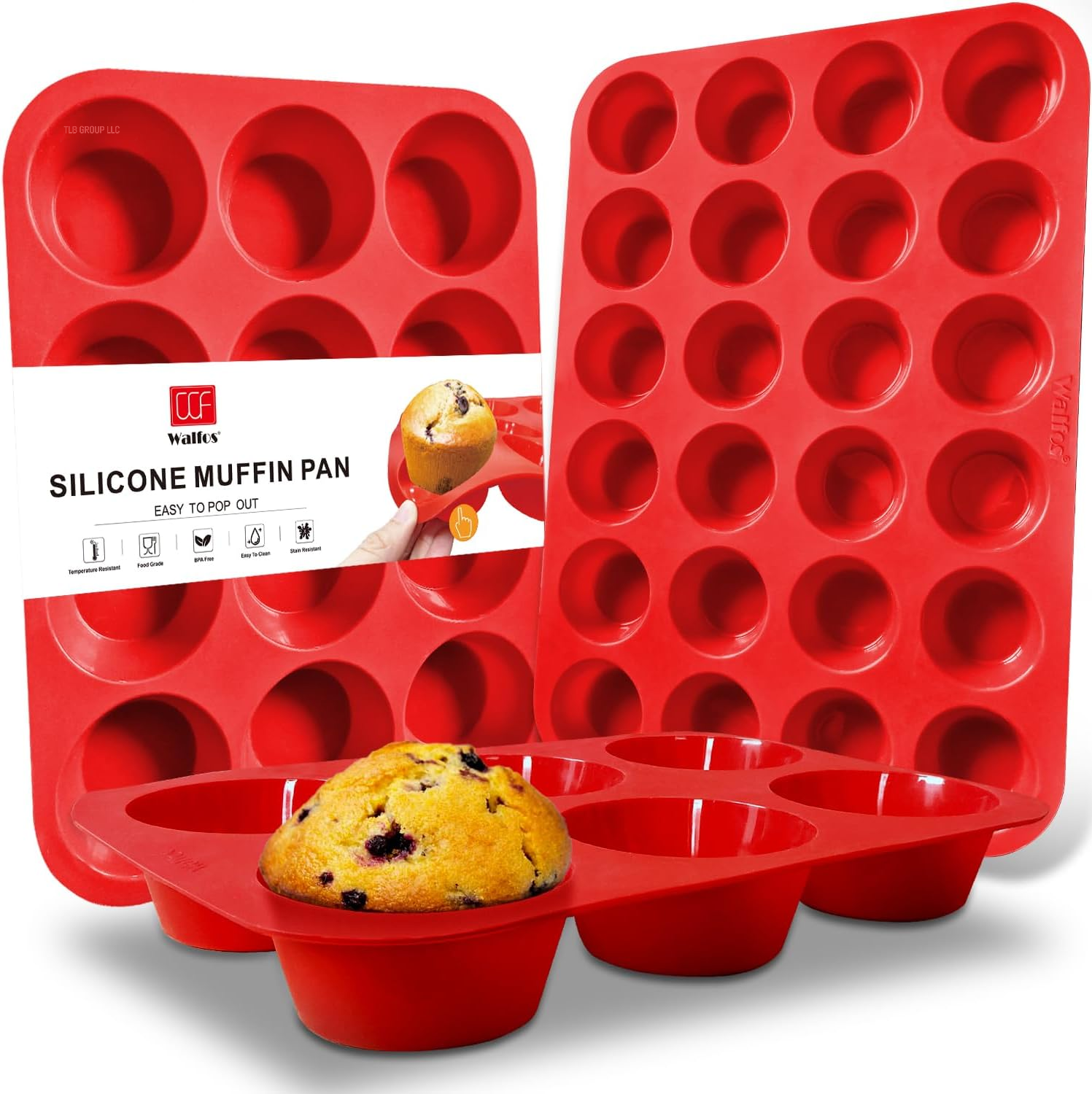 Silicone Muffin Pan - 12 Cups Regular Silicone Cupcake Pan, Non-Stick Silicone Great for Making Muffin Cakes, Tart, Bread - BPA Free and Dishwasher Safe