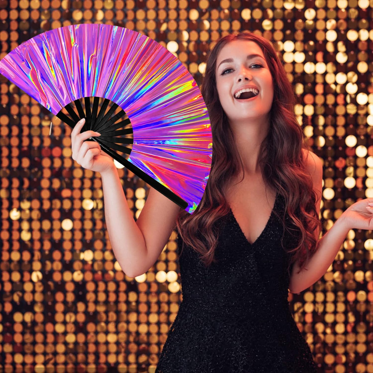 1Pcs Boots on the Ground Fan, 2025 New Line Dance Popping Fan,Holographic Purple Laser Colors Hand Fan,Clap Fans for Line Dancing,Clack Handheld Large Folding Hand Rave Fan