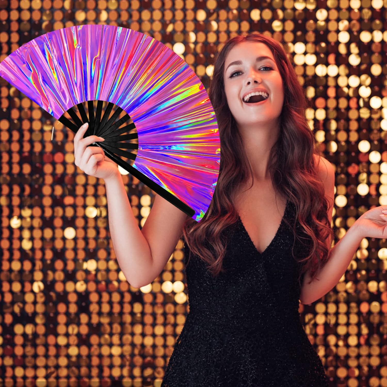 1Pcs Boots on the Ground Fan, 2025 New Line Dance Popping Fan,Holographic Purple Laser Colors Hand Fan,Clap Fans for Line Dancing,Clack Handheld Large Folding Hand Rave Fan