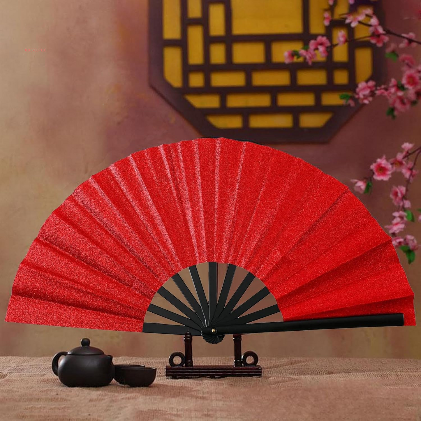 Large Glitter Rave Fans,Folding Fan Hand Fan Popping Fan for Line Dancing,Clacking Fans Clap Fans Festival Fans for Boots on the Ground Dance,Club,Party,Outdoor,Decoration (Red Glitter, 1Pack)