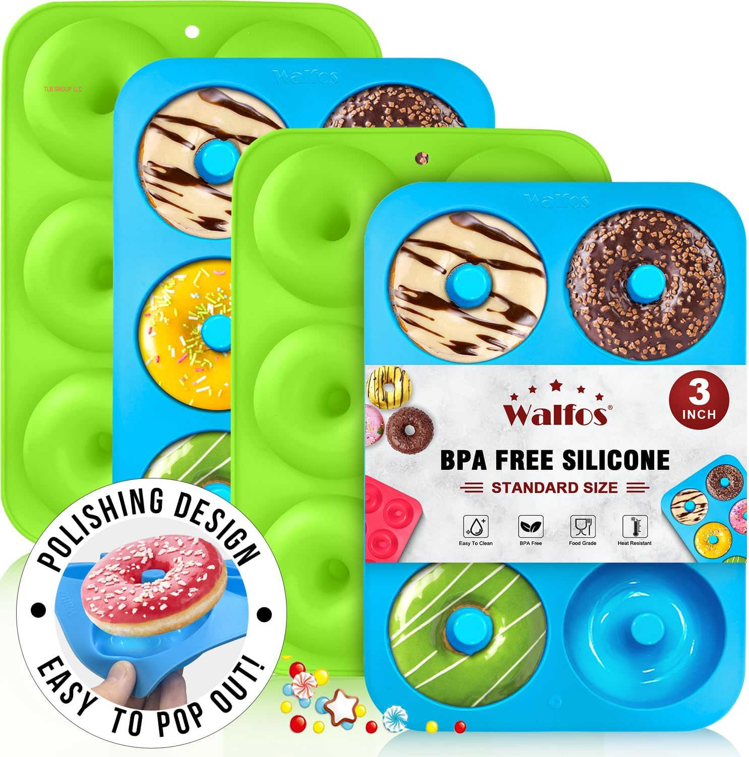 Silicone Donut Mold - Non-Stick Silicone Doughnut Pan Set, Just Pop Out! Heat Resistant, Make Perfect Donut Cake Biscuit Bagels, BPA FREE and Dishwasher Safe, Set of 3