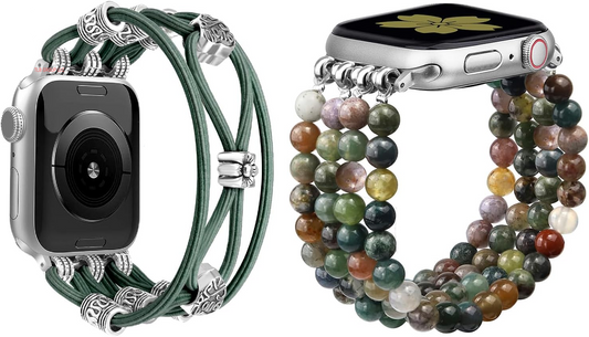 Braided Nylon Stretchy Strap Natural Stone Beaded Bracelet Band Bundle Compatible with Apple Watch 38Mm 40Mm 41Mm 42Mm (S10) for Women for Iwatch Series 10/9/8/7/6/5/4/3/2/1/SE