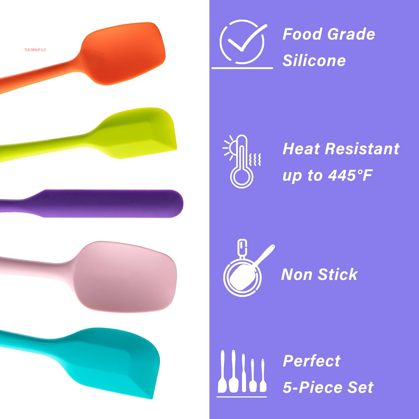 Silicone Spatula Set, 5 Piece Food Grade Rubber Spatulas for Baking, Cooking, and Mixing High Heat Resistant Non Stick Dishwasher Safe Bpa-Free (Multicolor)