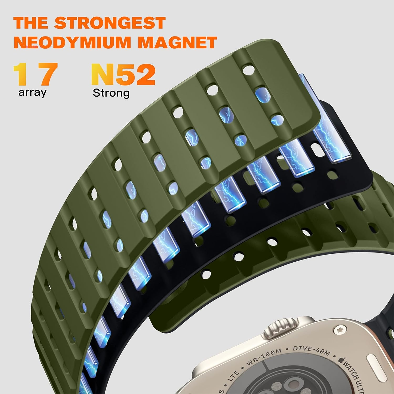 Compatible with Apple Watch Bands for Men 49Mm/46Mm/45Mm/44Mm/42Mm(3/2/1) Women, Rugged Magnetic Silicone Sport Watchband for Iwatch Ultra2/Ultra/Se2/Se/10/9/8/7/6/5/4