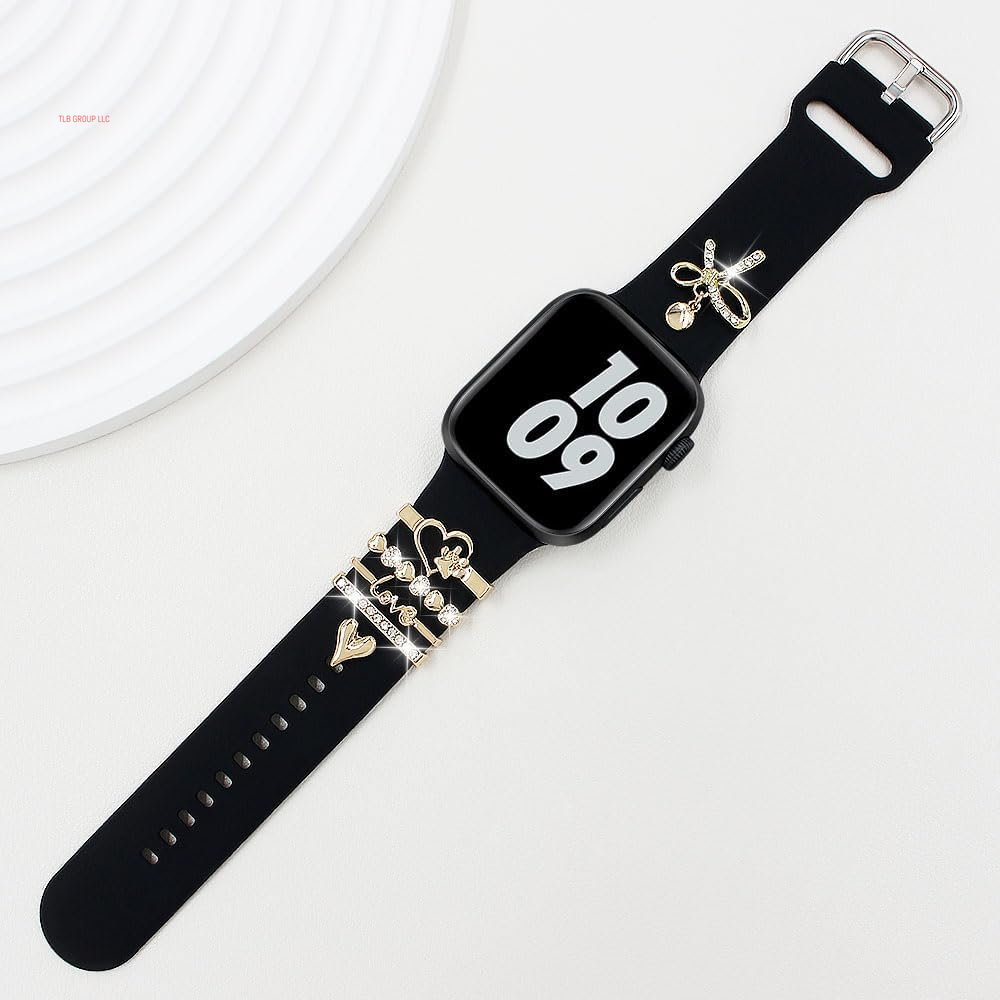 Stylish Silicone Band Compatible with Apple Watch Bands Women 49 46 45 44 42 41 40 38Mm,Wristband with Unique Charms Pendants for Iwatch Series 10 9 8 7 6 5 4 3 SE Ultra 2