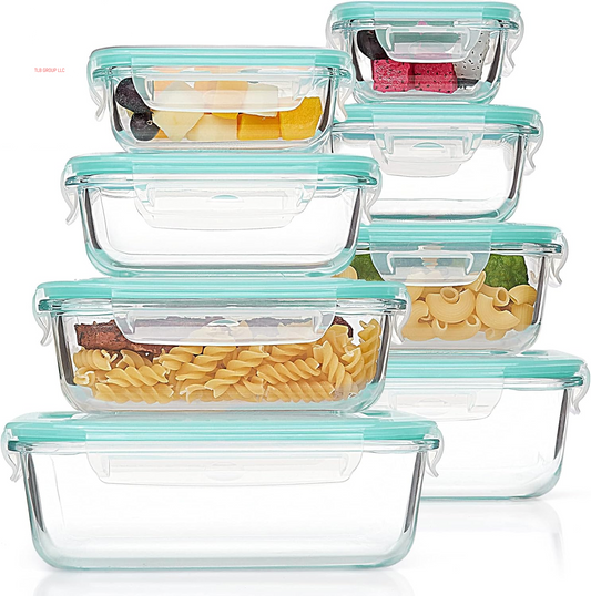 8 Pack Glass Food Storage Containers with Airtight Lids, Glass Meal Prep Containers, Bento Boxes for Lunch, for Microwave, Oven, Freezer and Dishwasher, BPA Free