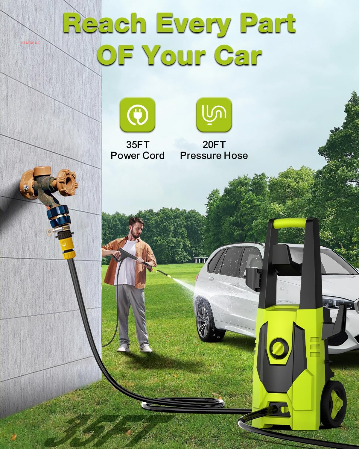 Electric Pressure Washer - 4800PSI Max 3.2GPM Power Washer with 35FT Power Cord, 20FT Hose, Soap Tank, High Pressure Washer Electric Powerd Car Cleaning for Garden, Patios, Yard, Green