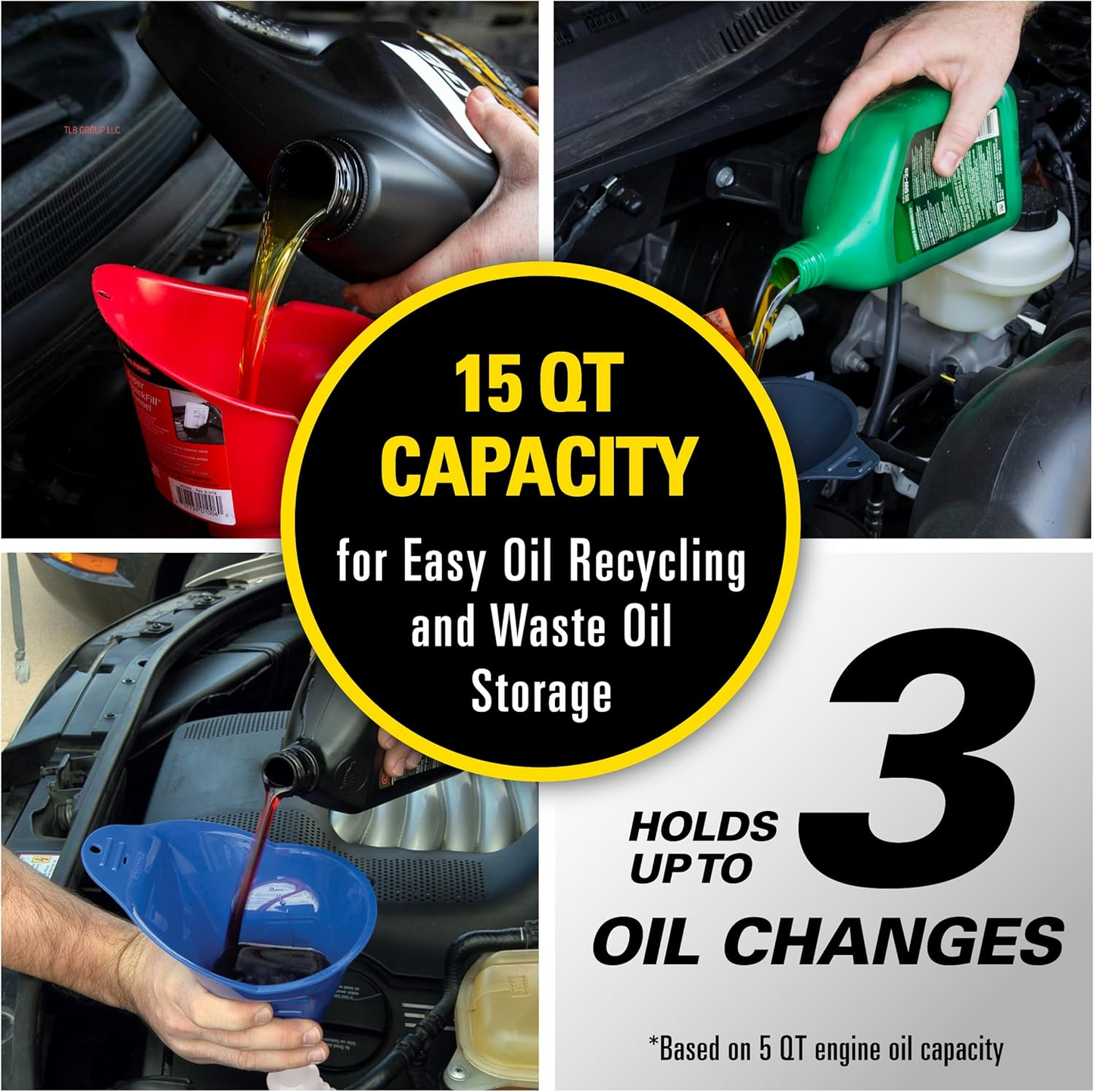 Black LX-1632 15 Quart Drainmaster Pan and Waste Storage. Ideal for Oil Recycling, Drain Direct-No Oily Tub, Funnel, Mess to Clean-Up on Top or Side