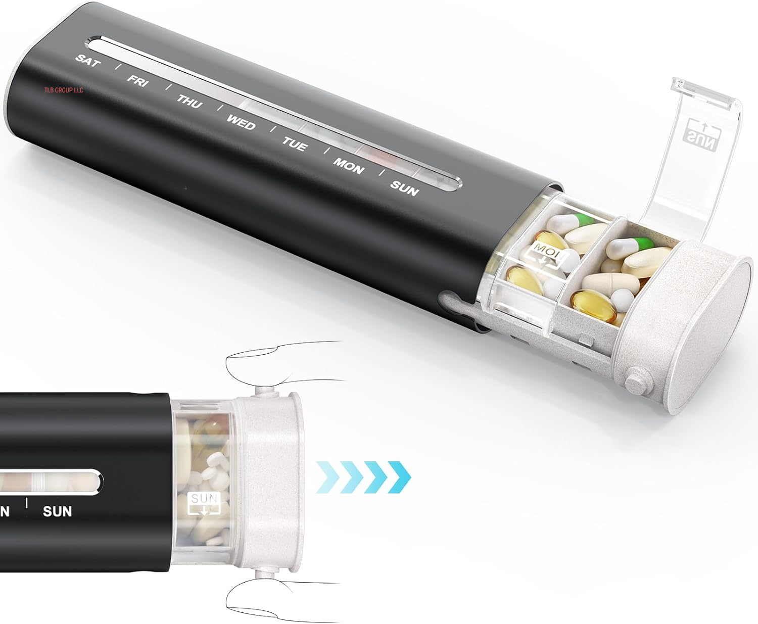 Metal Weekly Pill Organizer, Aluminum Daily Pill Box, 7 Day Portable Travel Pill Case, Large Capacity Pill Holder Container for Pills, Medicines, Vitamins, Fish Oil, Supplements, Steel Grey