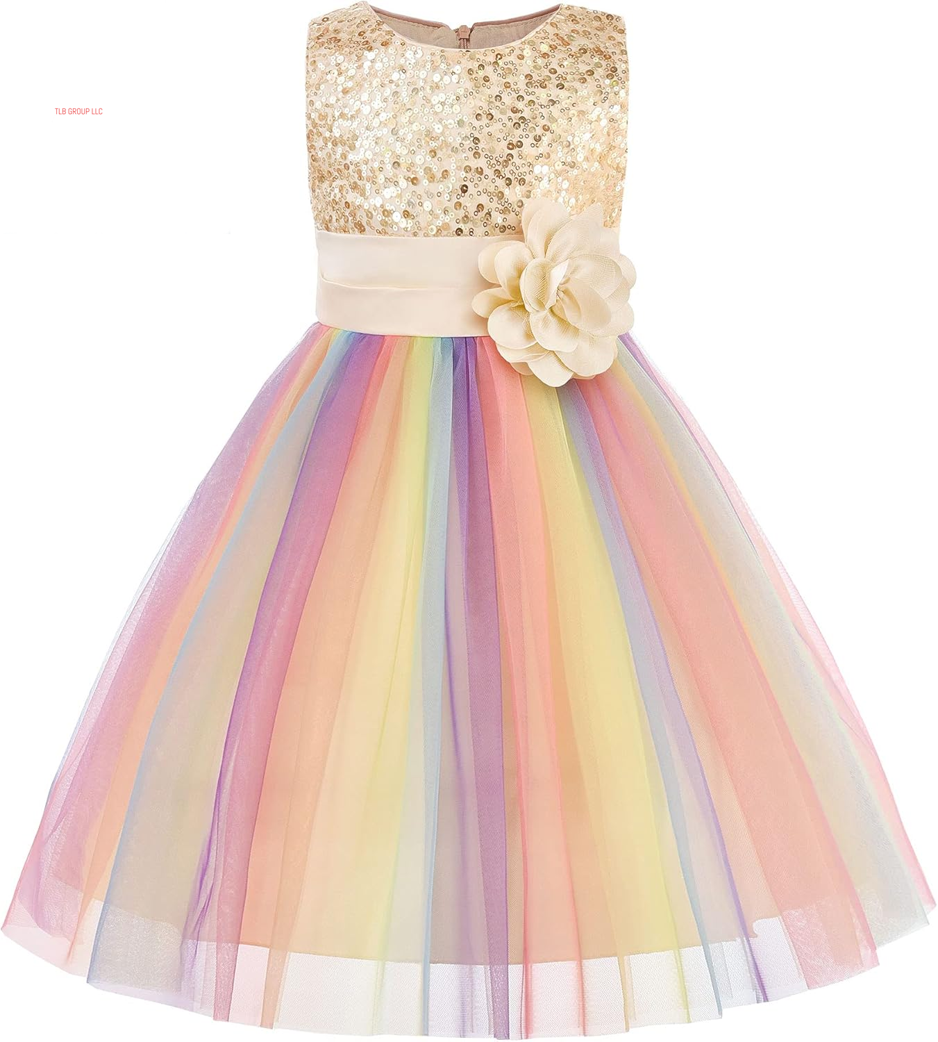 Little Girl'S Sequin Sleeveless Mesh Rainbow Dress for Wedding Party