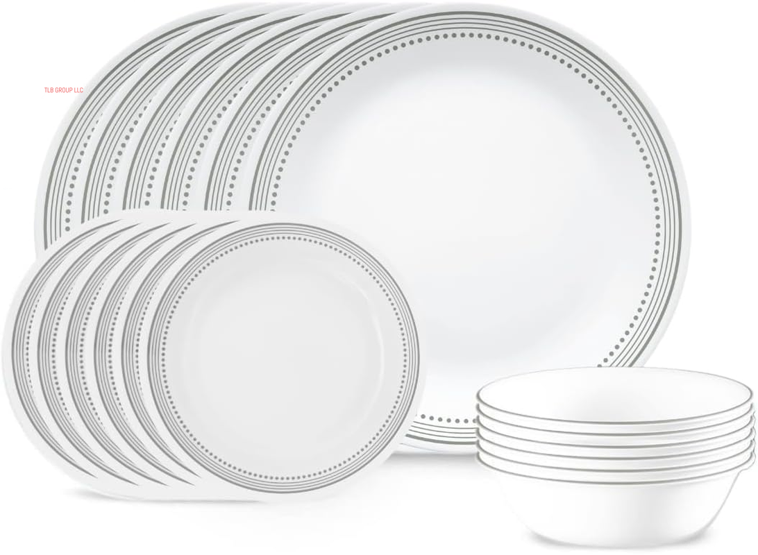 Vitrelle 18-Piece Service for 6 Dinnerware Set, Triple Layer Glass and Chip Resistant, Lightweight round Plates and Bowls Set, Winter Frost White