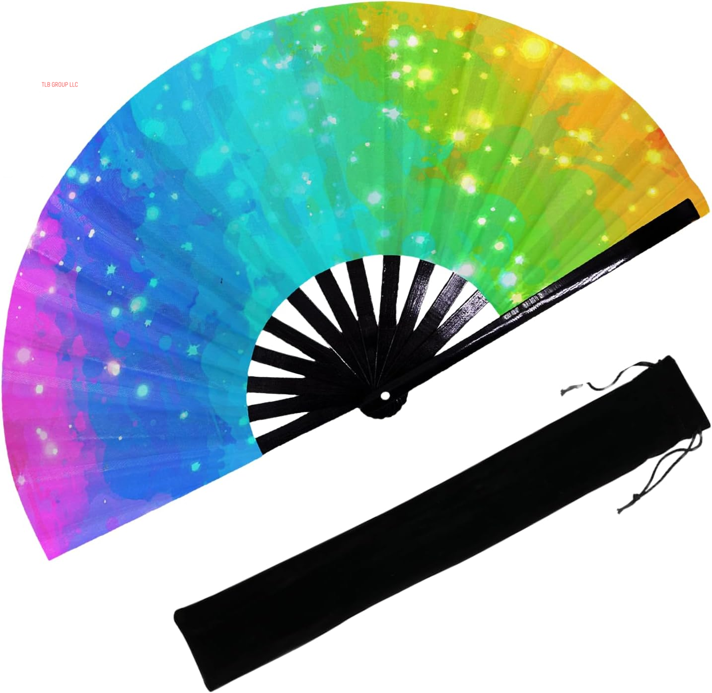 13‘’ UV Glow Large Rave Fan for Men Women, Popping Fan for Line Dancing, Decorative Folding Hand Fan for Party, Home Decoration, Gift, Music Festival Essential, EDM Rave Accessories (Waves)