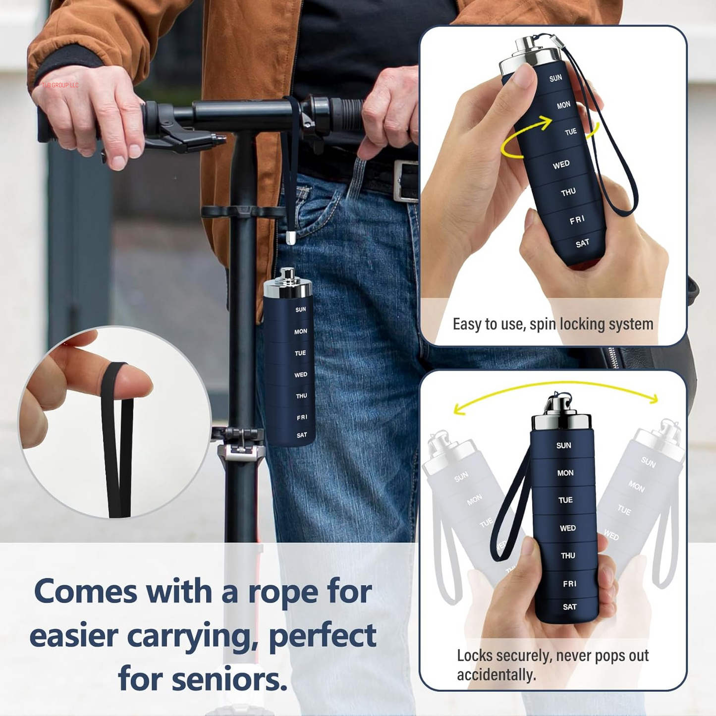 Metal Travel Pill Organizer, Portable 7 Day Vitamin Organizer Stackable, Waterproof 1 Times a Day Pill Box, Large Pill Container, Daily Medicine Organizer for Vitamin, Fish Oil, Supplement