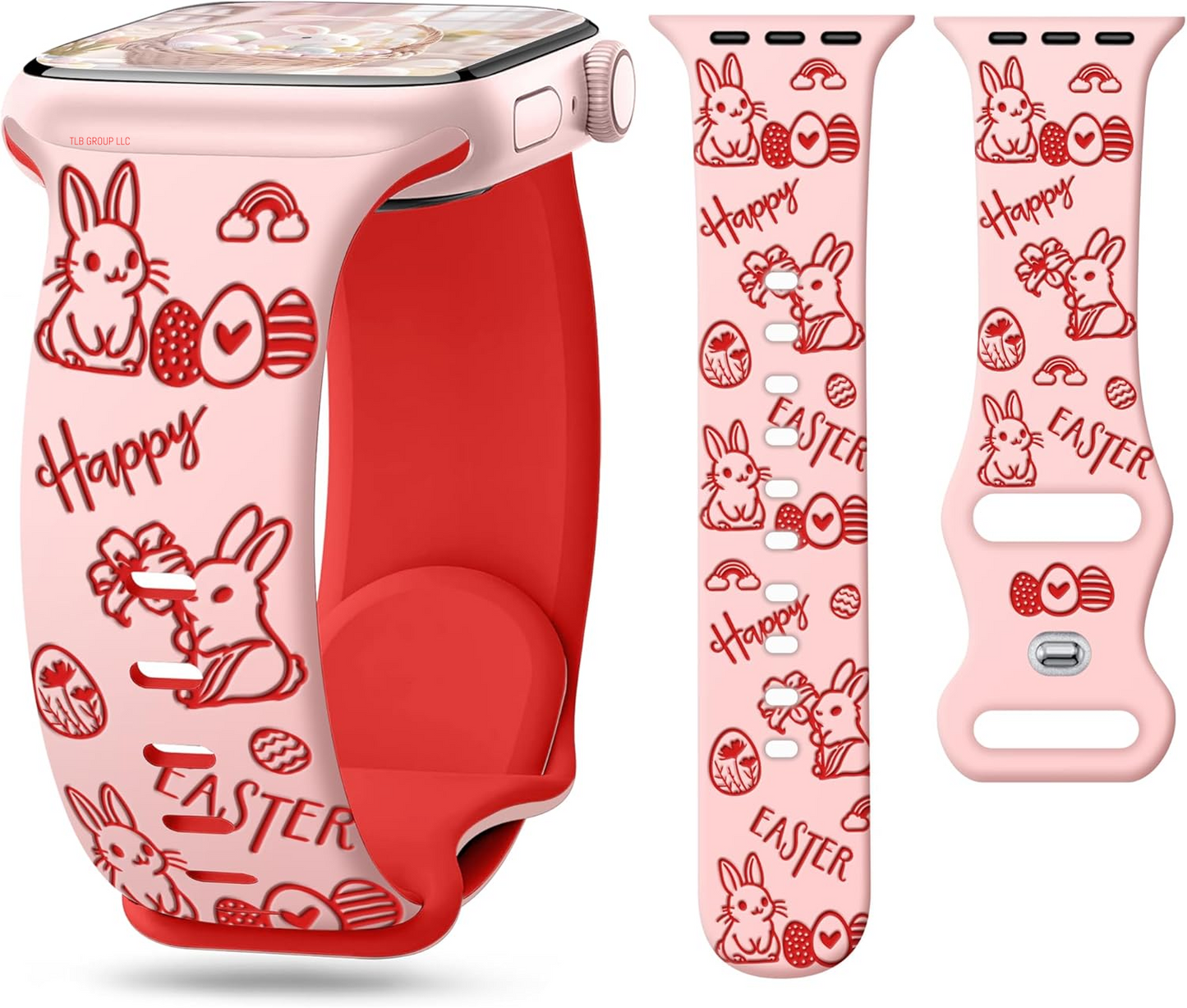 Easter Eggs Silicone Band for Apple Watch Bands 46Mm 45Mm 44Mm 49 42Mm(S3) Iwatch Bands Series 10 9 8 7 SE 6 5 4 3 Ultra for Women Men, Cute Fancy Dressy Designer Holiday Gift Engraved Strap-B