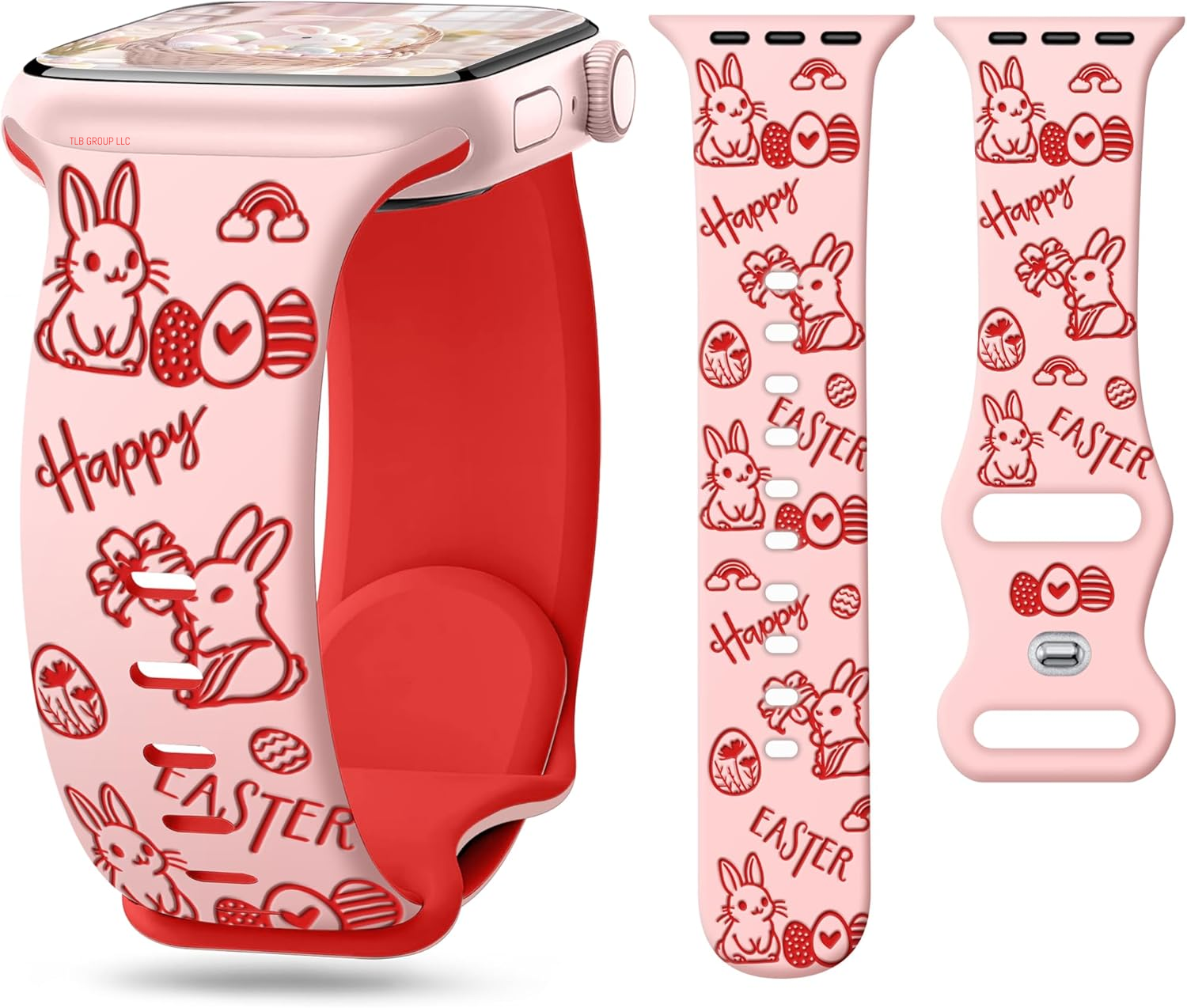 Easter Eggs Silicone Band for Apple Watch Bands 46Mm 45Mm 44Mm 49 42Mm(S3) Iwatch Bands Series 10 9 8 7 SE 6 5 4 3 Ultra for Women Men, Cute Fancy Dressy Designer Holiday Gift Engraved Strap-B