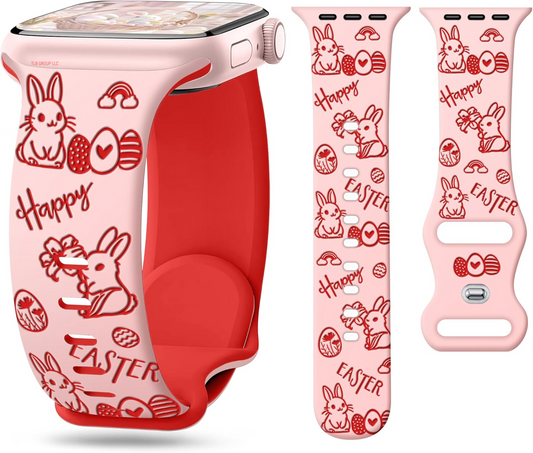 Easter Eggs Silicone Band for Apple Watch Bands 46Mm 45Mm 44Mm 49 42Mm(S3) Iwatch Bands Series 10 9 8 7 SE 6 5 4 3 Ultra for Women Men, Cute Fancy Dressy Designer Holiday Gift Engraved Strap-B