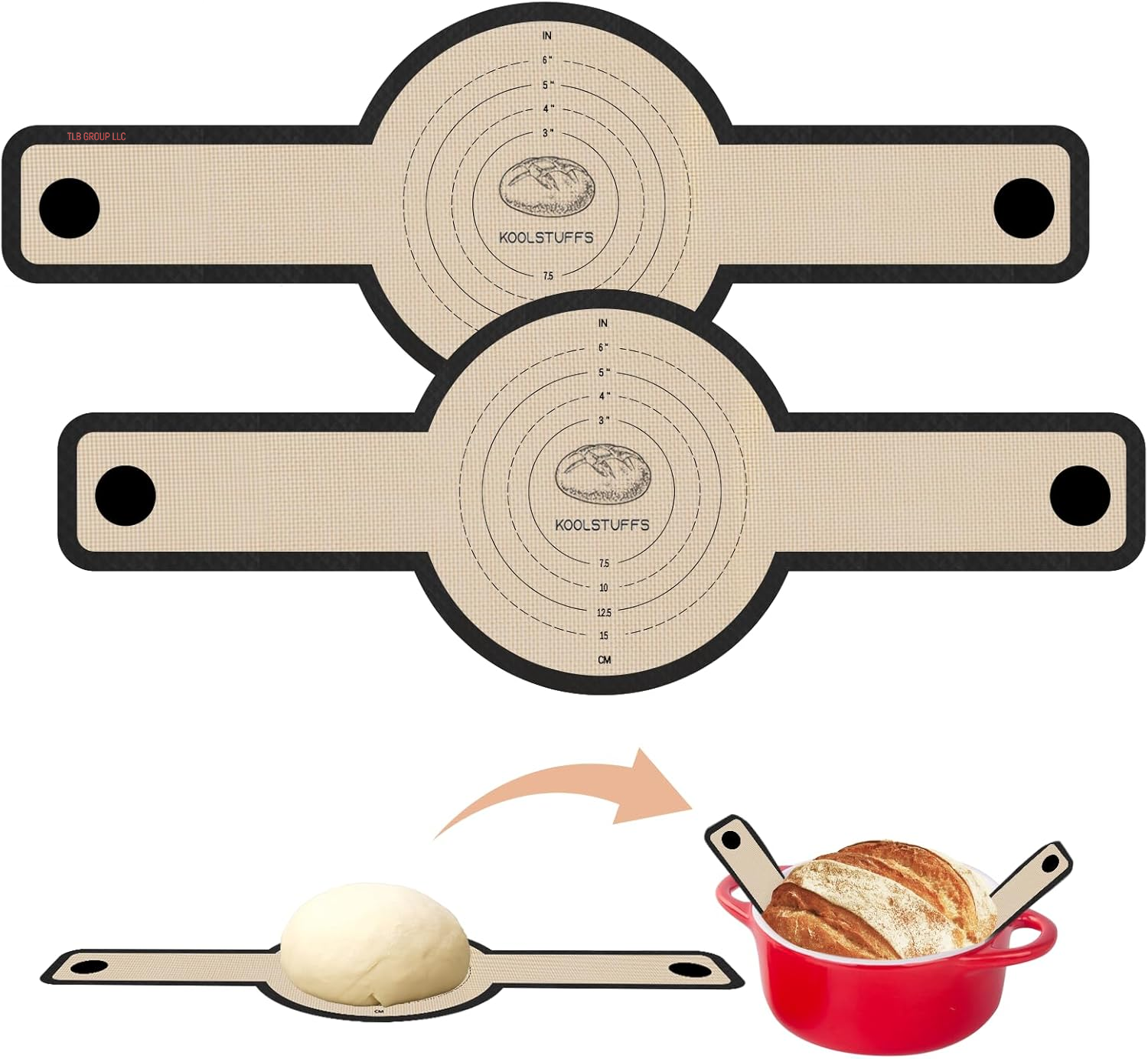 Silicone Bread Sling for Dutch Oven, 2 PCS Non-Stick & Easy Clean Reusable Silicone Bread Baking Mat with Long Handles, Easy to Transfer Sourdough Bread, BM02