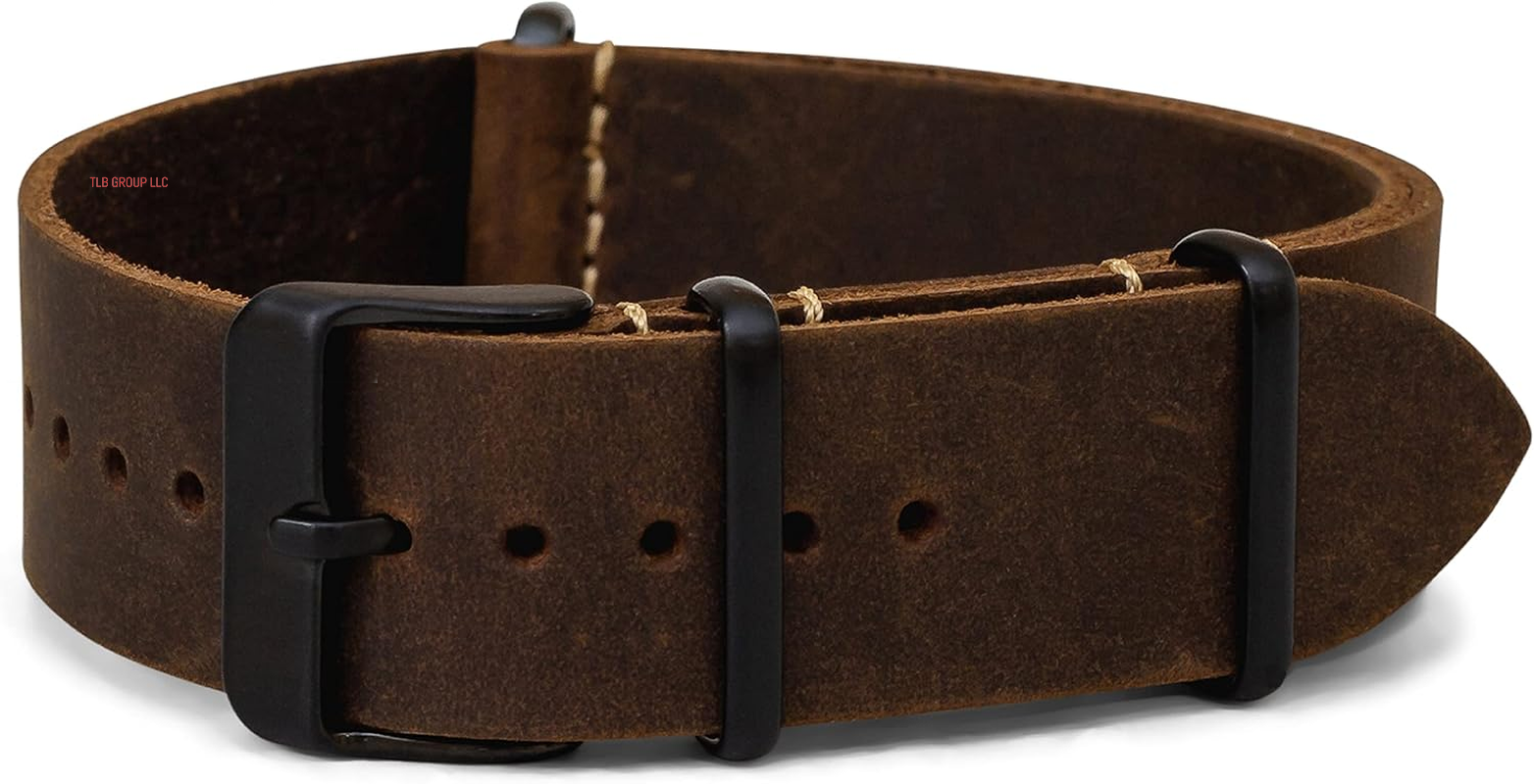 Benchmark Leather Watch Band - Crazy Horse Oiled Leather One-Piece Watch Straps for Men or Women - 18Mm, 20Mm, 22Mm or 24Mm Widths