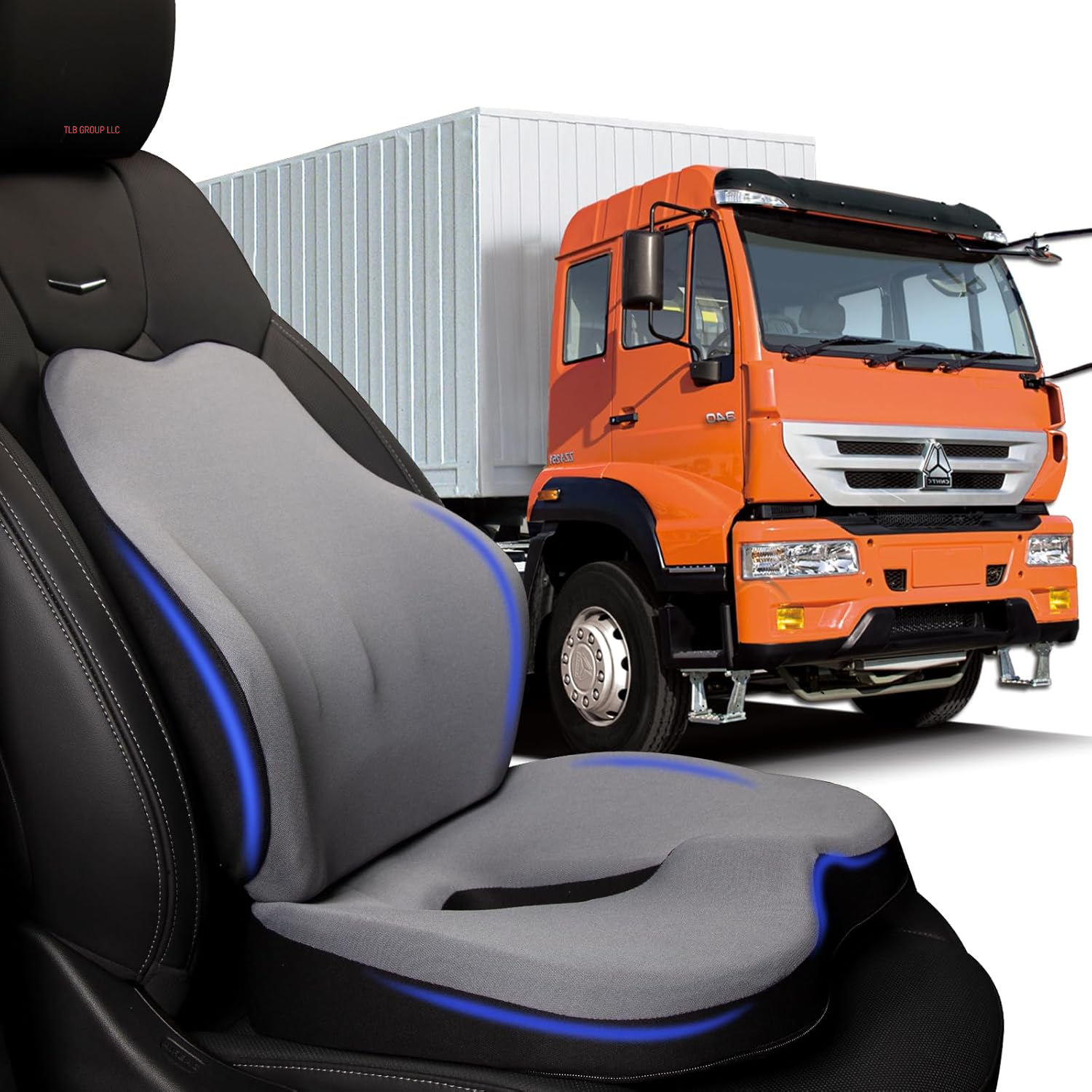 Truck Seat Cushion, 2PC 100% Memory Foam Seat Cushion for Truck Driver, Truck Driver Seat Cushion & Back Support, Semi Truck Accessories for Men -Seat Cushion-18X14.5X3.5In, Lumbar Cushion-16.5X15.4X5 TRUCK DRIVER