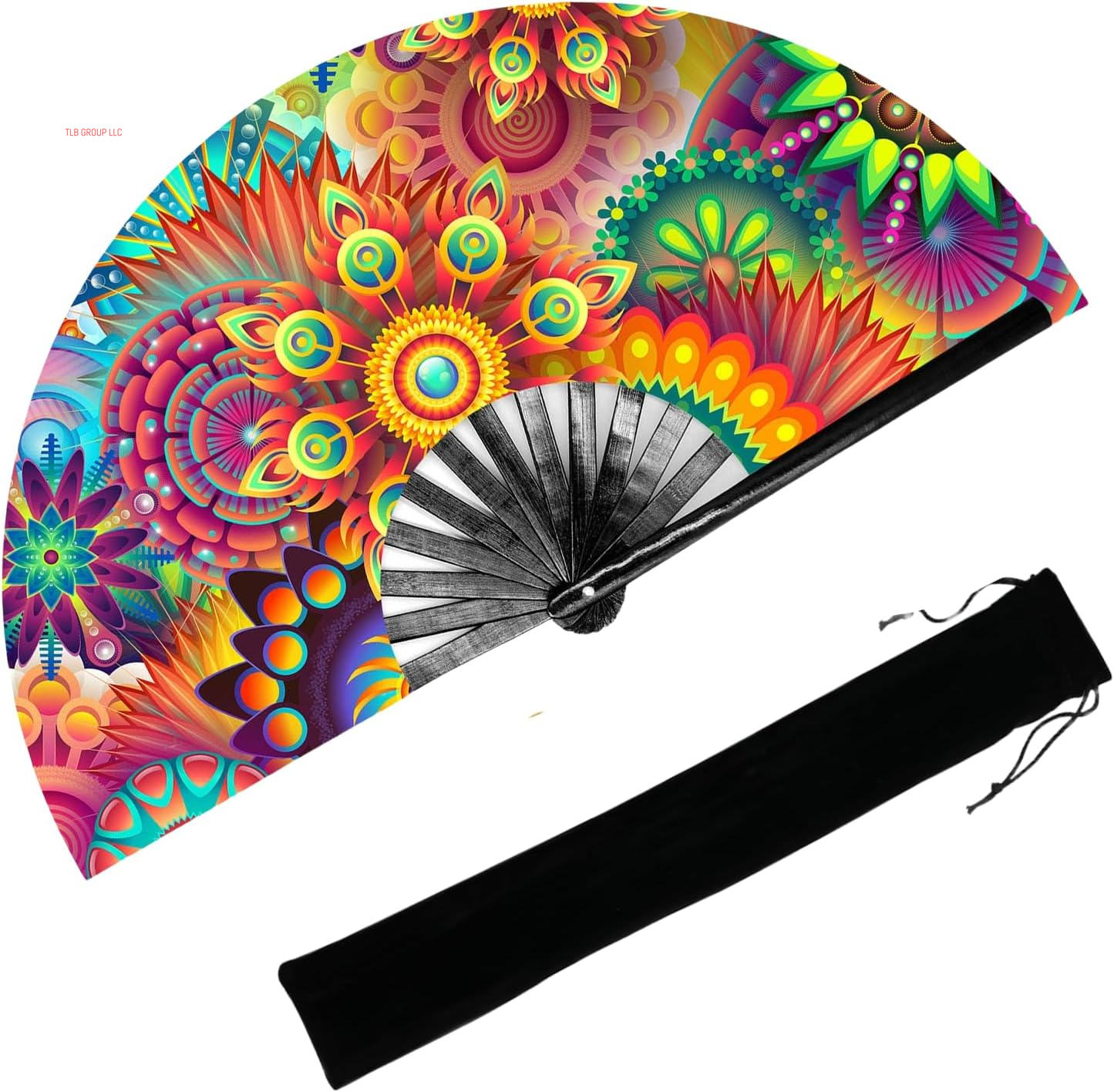 13‘’ UV Glow Large Rave Fan for Men Women, Popping Fan for Line Dancing, Decorative Folding Hand Fan for Party, Home Decoration, Gift, Music Festival Essential, EDM Rave Accessories (Waves)