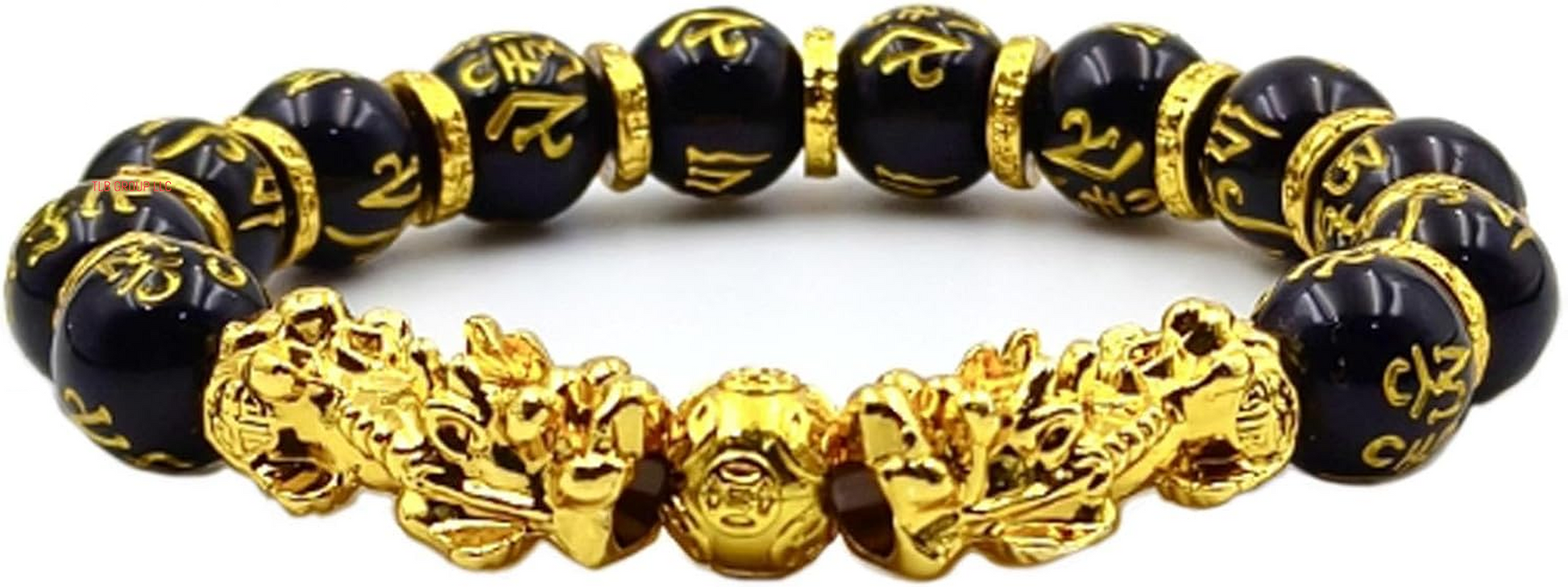 Fengshui Wealth and Luck Bracelet, Feng Shui Black Obsidian Pixiu Wealth Bracelet Prosperity Buddha Beads Elastic Bracelets for Women Men Jewelry