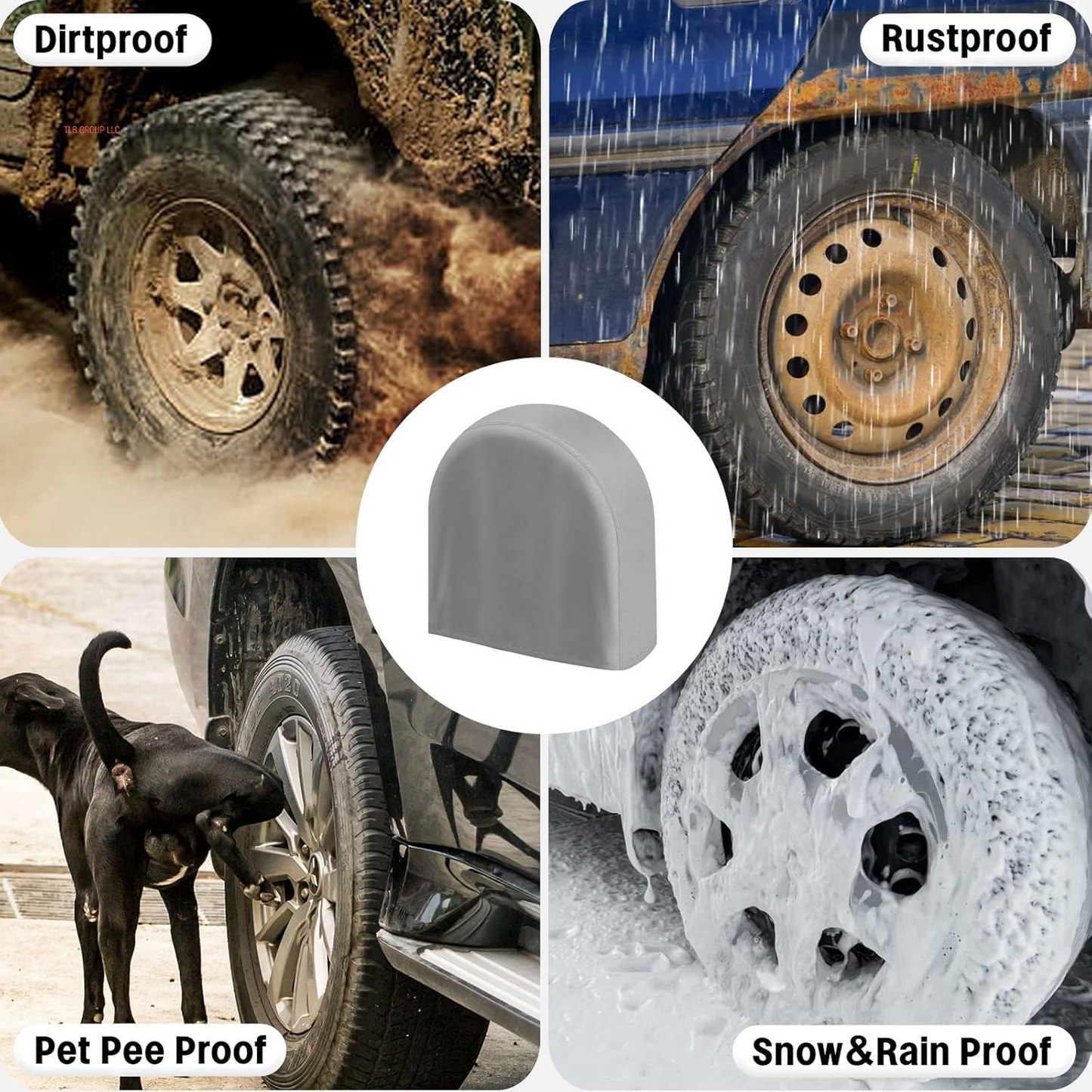 Outdoor Waterproof Tire Covers Set of 4 - Uv-Proof Trailer Wheel Cover Windproof Tire Protector for RV Jeep Trailers Camper Van Truck, Universal Tire Covering Fits Diameters 27"-29", Gray
