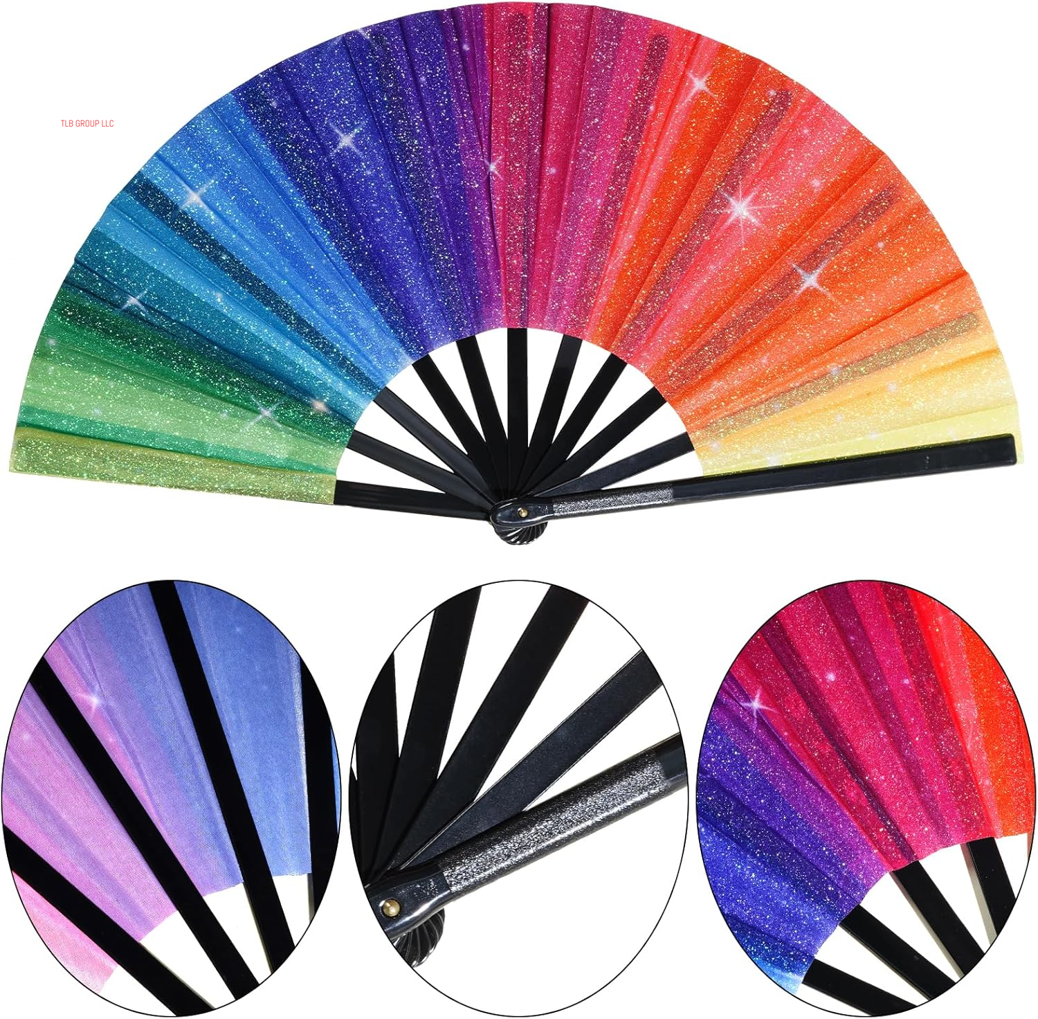 Rainbow Rave Folding Hand Fan, Large Line Dance Popping Fan, Festival Clacking Fan with Fabric Case, Perfect for Dance, Performance, Wedding, Party Decoration, Gift