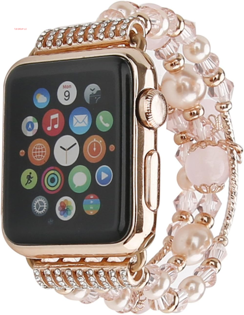 Bracelet Band Beaded Compatible with Apple Watch 38/40/41Mm Women, Fashion Elastic Stretch Strap Bands for Iwatch Series SE/9/8/7/6/5/4/3/2/1 (Black/Sliver/Grey)