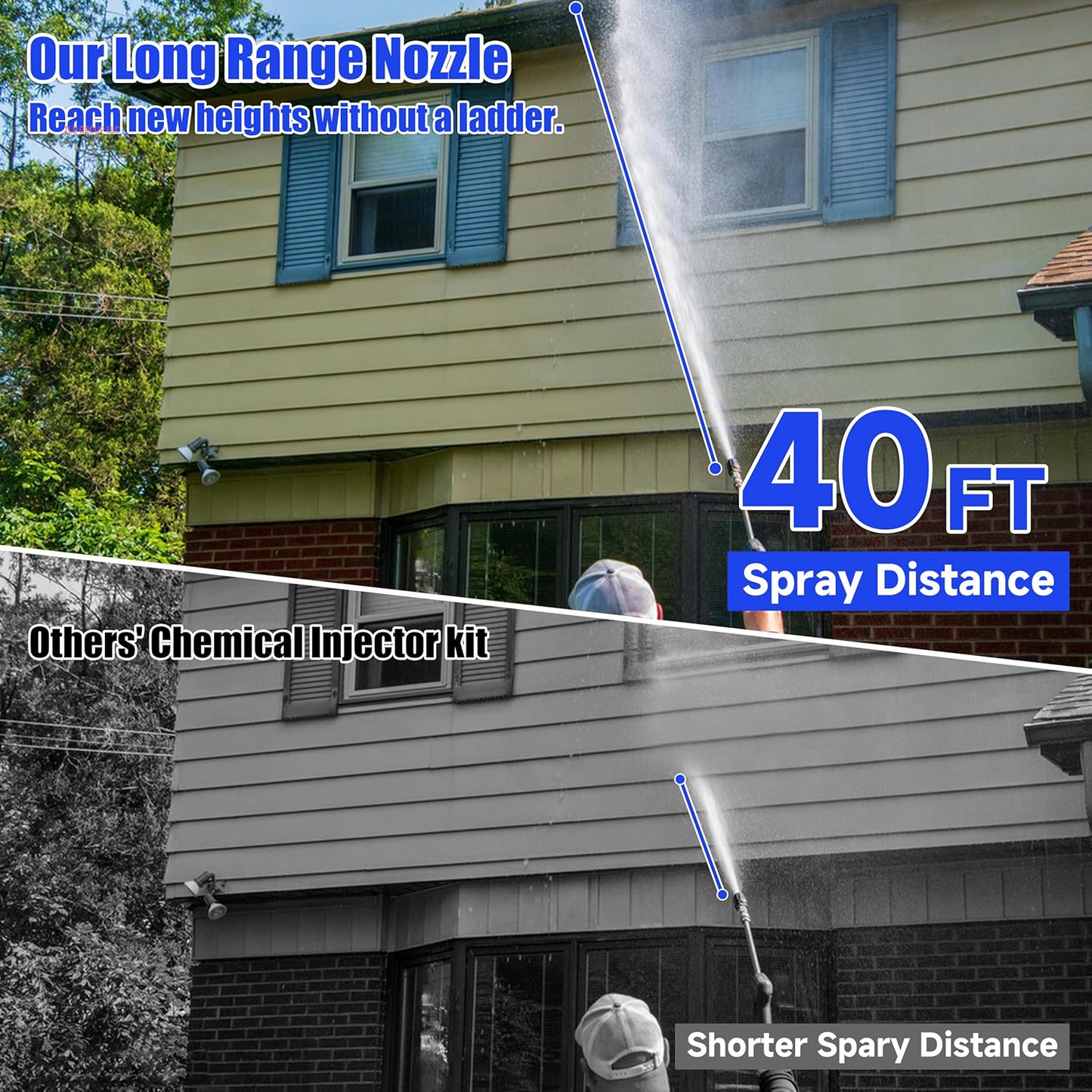 Adjustable Long Range Nozzle for Pressure Washer 5-6.5 GPM, Downstream Injection Spray Nozzle Kit, High Power Washing External Chemical Injector with 1/4” Quick Connect, 2500 to 4000 PSI