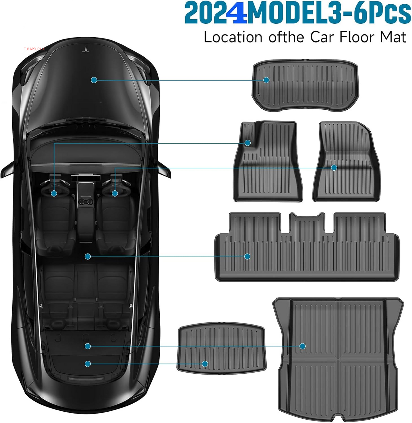 2025 New Version Tesla Model 3 Highland Extra-Thick Floor Mats Custom Fit All Weather TPE Cargo Liner Cargo Trunk Accessories,Compatible 2021-2025 (Tesla Model 3 Floor Mats Set of 6)