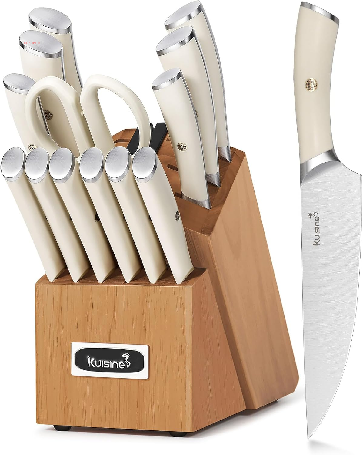 Chef Knife Set,High Carbon Stainless Steel Sharp Knife Set Ergonomic Handle,Kitchen Knife Block Set with Built-In Sharpener(Ivory Pro,15Pcs)
