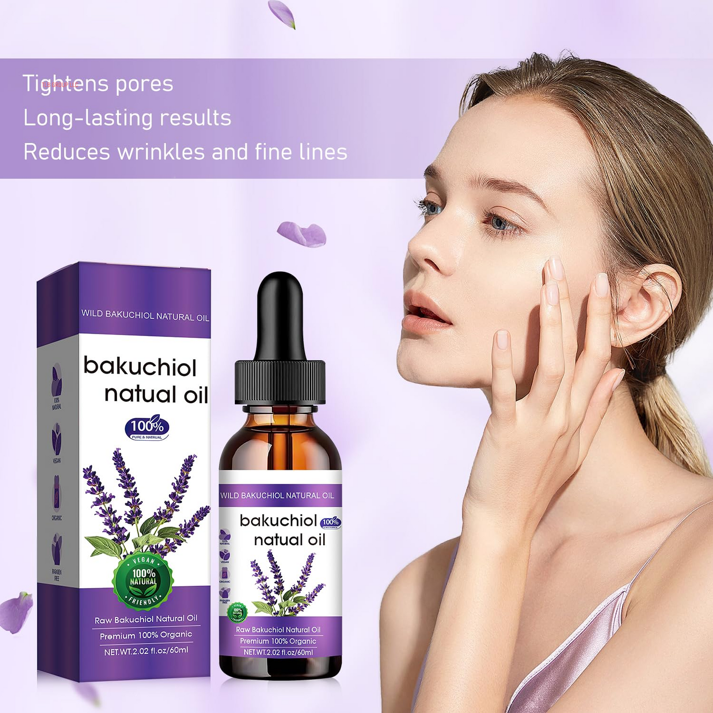 Bakuchiol Oil Organic, Natural Bakuchiol Serum for Face, Vegan Retinol Alternative with Squalane, Sensitive Skin Safe Soothes Irritated Skin, Reduces Fine Lines, Wrinkles(2Pcs- 2 Fl.Oz)