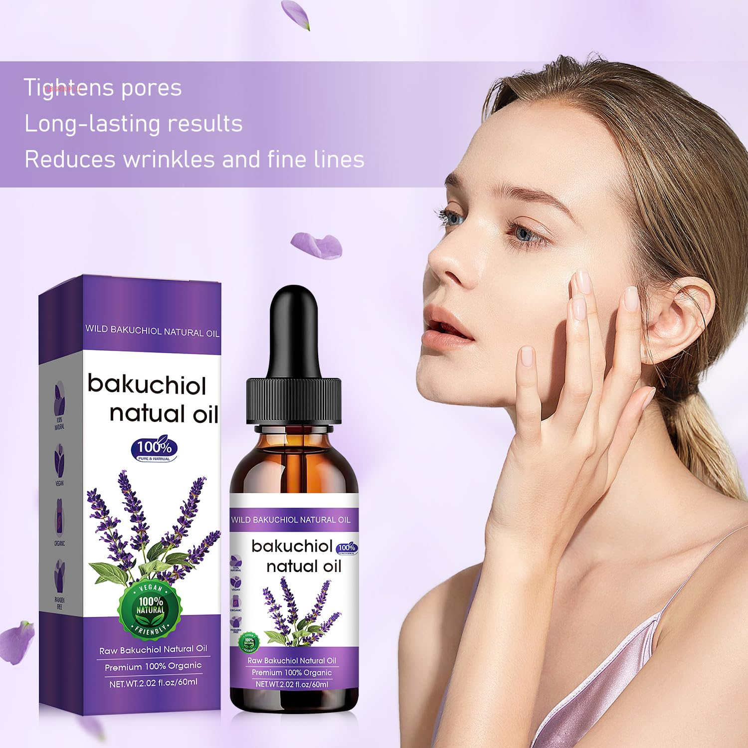 Bakuchiol Oil Organic, Natural Bakuchiol Serum for Face, Vegan Retinol Alternative with Squalane, Sensitive Skin Safe Soothes Irritated Skin, Reduces Fine Lines, Wrinkles(2Pcs- 2 Fl.Oz)