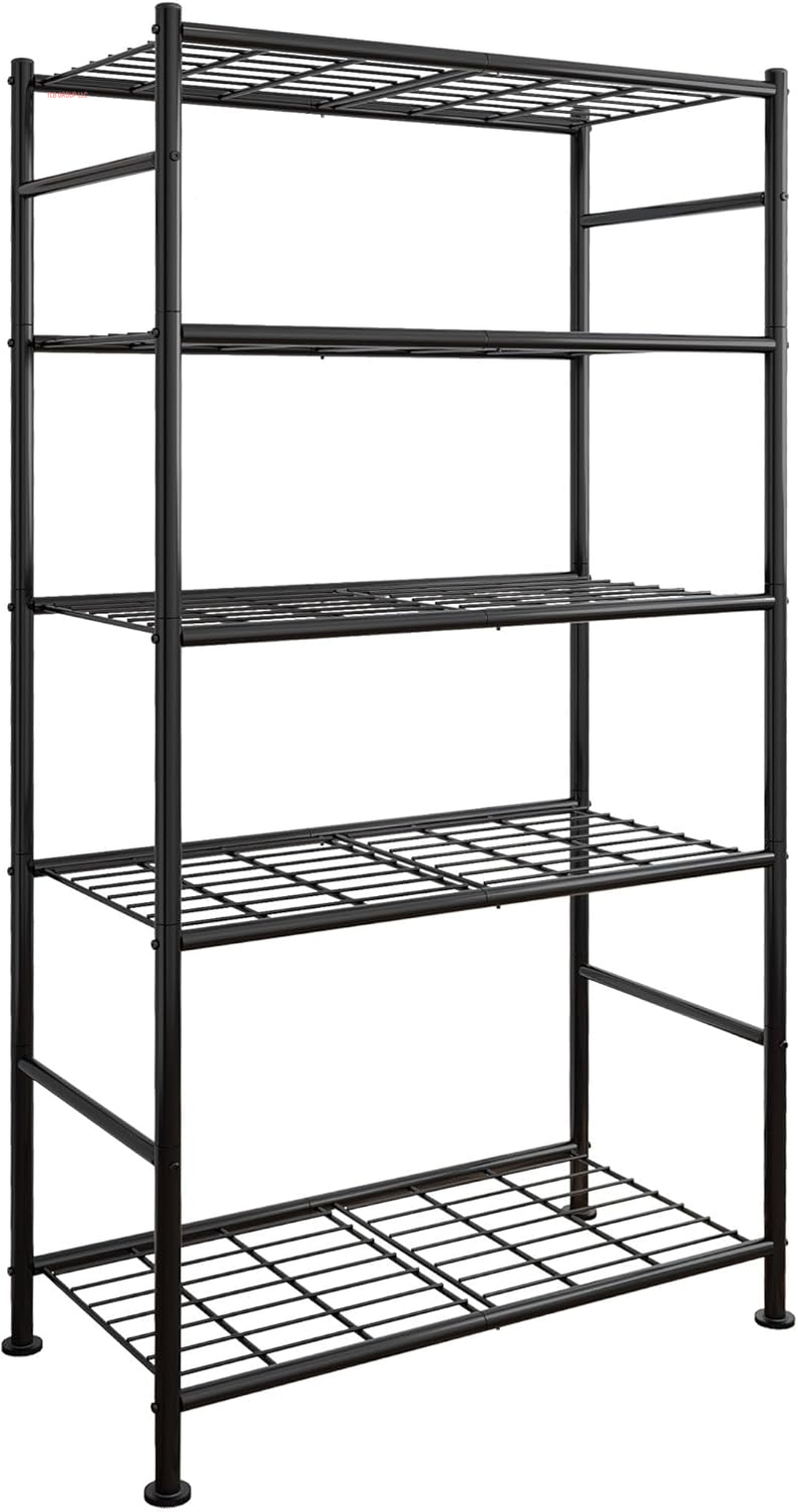 Storage Shelves - 5 Tier Shelf Organizer, Heavy Duty Garage Shelving Unit with Leveling Feet, Stable Metal Shelves Organizer for Pantry, Kitchen and Closet, 33.0" W X 12.6" D X 72.0" H, Black