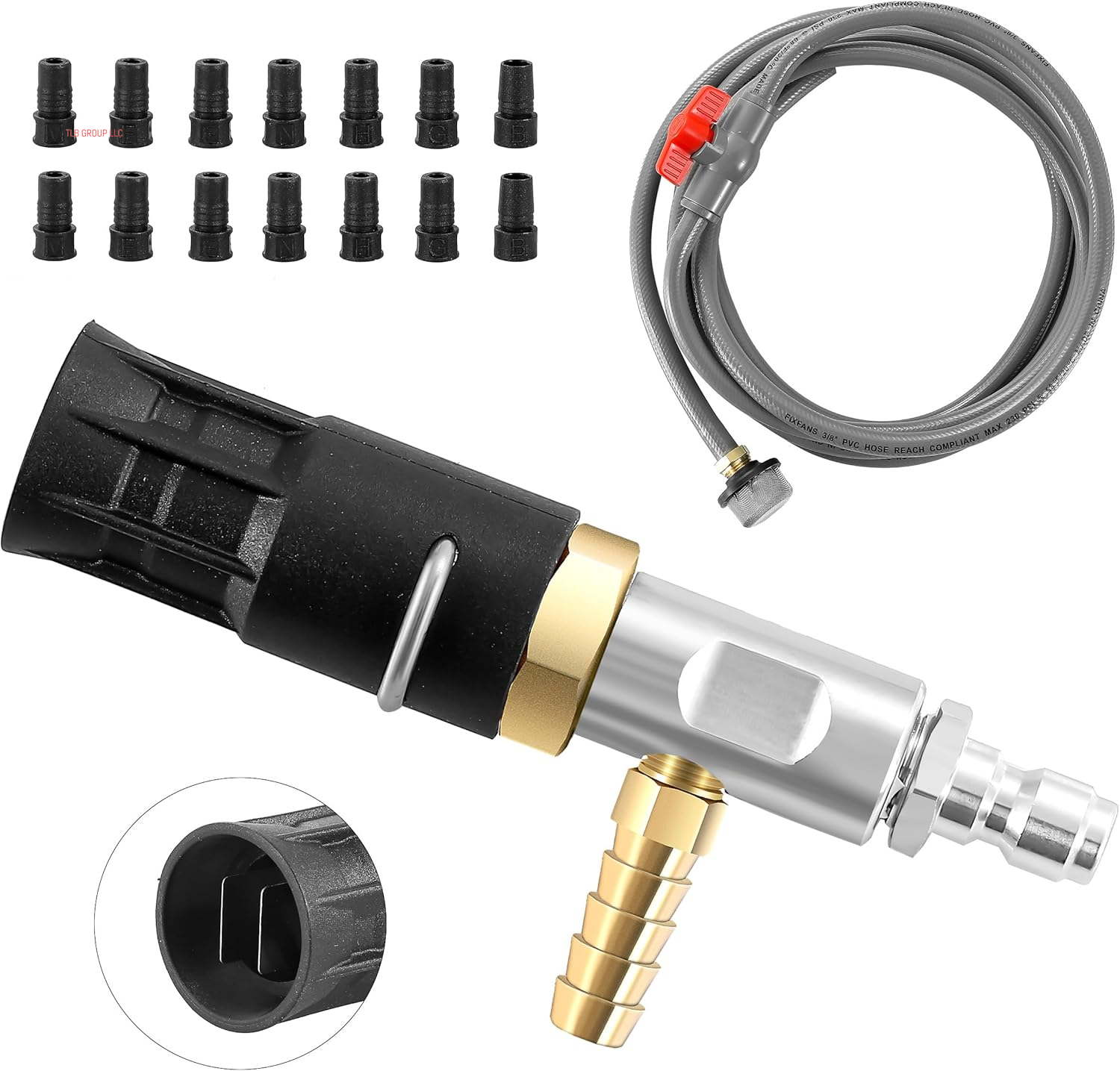Adjustable Long Range Nozzle for Pressure Washer 5-6.5 GPM, Downstream Injection Spray Nozzle Kit, High Power Washing External Chemical Injector with 1/4” Quick Connect, 2500 to 4000 PSI