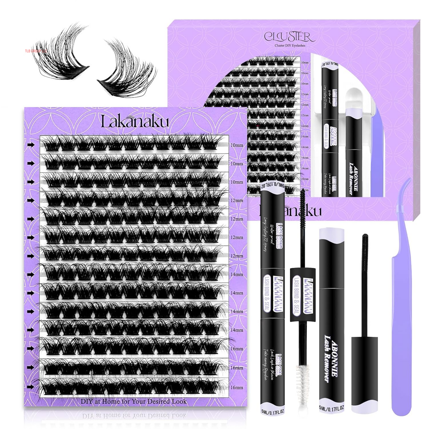 DIY Lash Extension Kit,280 Pcs Cluster Lash Extensions, 10-16Mm Mix Wispy Lash Clusters, 40D+50D D Curl Lash Clusters Kit with Bond and Seal and Tweezer and Remover,Fluffty Lash Extensions
