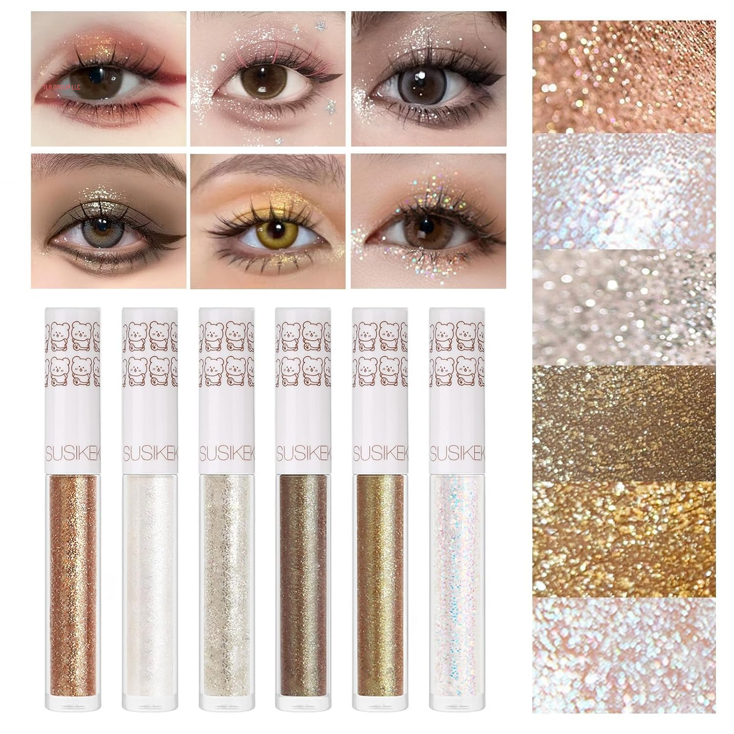 6Pcs Liquid Glitter Eyeshadow Eyeliner, Korean Makeup, Bling under Eye Shadow, Shimmer Eye Make up Valentine'S Gift Set,Long Lasting,Quick Drying & Pigmented Loose Glitter Glue for Crystals Makeup