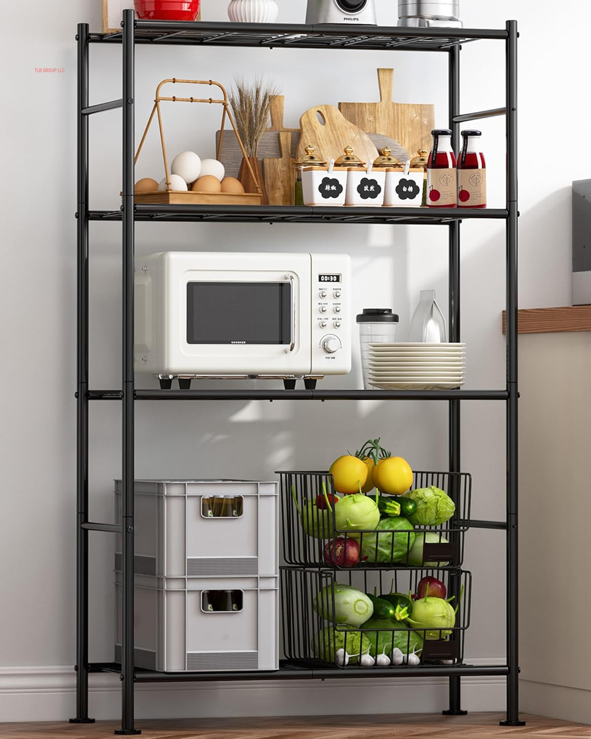Storage Shelves - 5 Tier Shelf Organizer, Heavy Duty Garage Shelving Unit with Leveling Feet, Stable Metal Shelves Organizer for Pantry, Kitchen and Closet, 33.0" W X 12.6" D X 72.0" H, Black