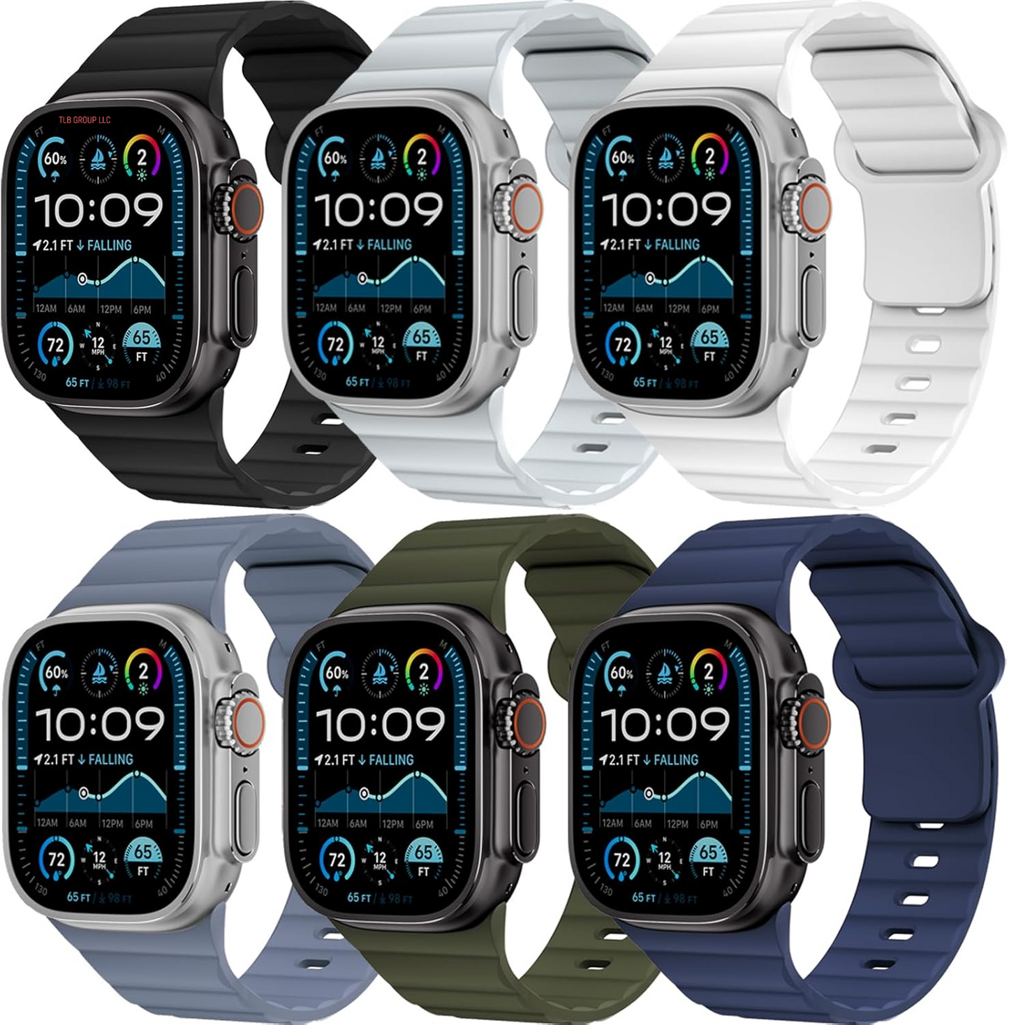 6 Pack Sport Bands for Apple Watch Ultra/2 Band 49Mm 46Mm 45Mm 44Mm 42Mm 41Mm 40Mm 38Mm Iwatch Bands for Men Women,Waterproof Soft Silicone Strap Wristband for Apple Watch Series 10 9 8 7 6 5 4 3 SE 2