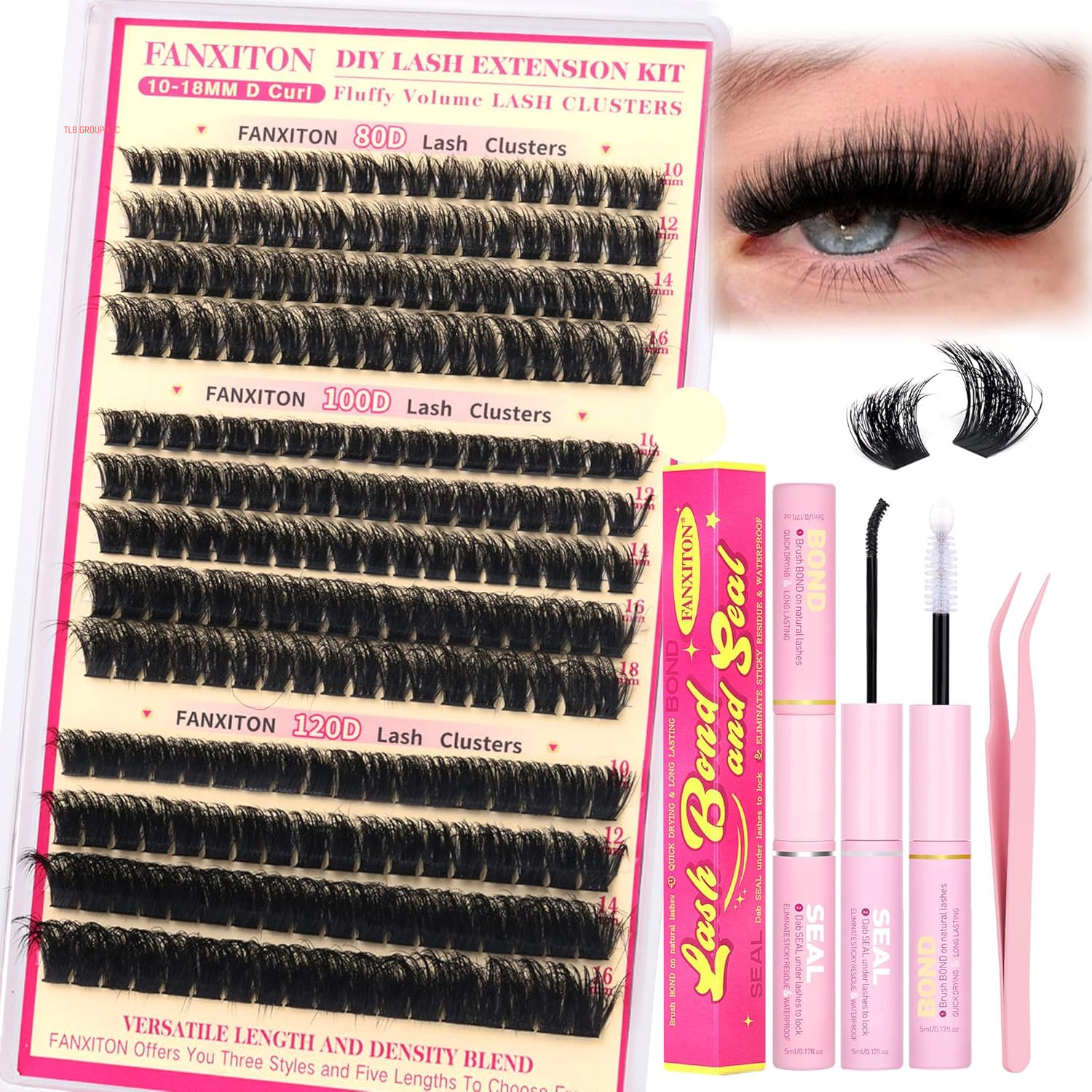 DIY Lash Extension Kit 40D+50D Volume Lash Clusters Kit with Lash Bond and Seal 280 Pcs Thick Individual Lashes 9-16 Mm D Mink Lashes Cluster, Lash Cluster Remover and Tweezers by