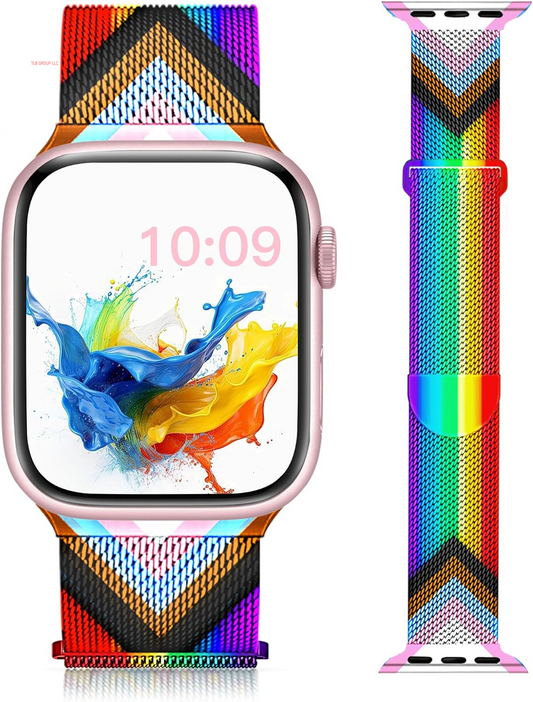Pride Rainbow Milanese Magnetic Band for Apple Watch Bands for Women 42Mm 41Mm 40Mm 38Mm, Cute Metal Rainbow Iwatch Bands for Women Pride Iphone Watch Bands Series 10 9 8 7 6 5 4 3 2 1 SE