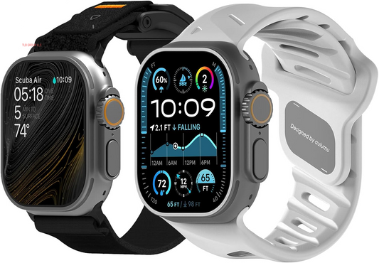 A11 Velvet Nylon Braid Band [Cool Black] + A02 Fluoroelastomer Sports Watch Band [White] for Apple Watch | Smart Wearable Kit