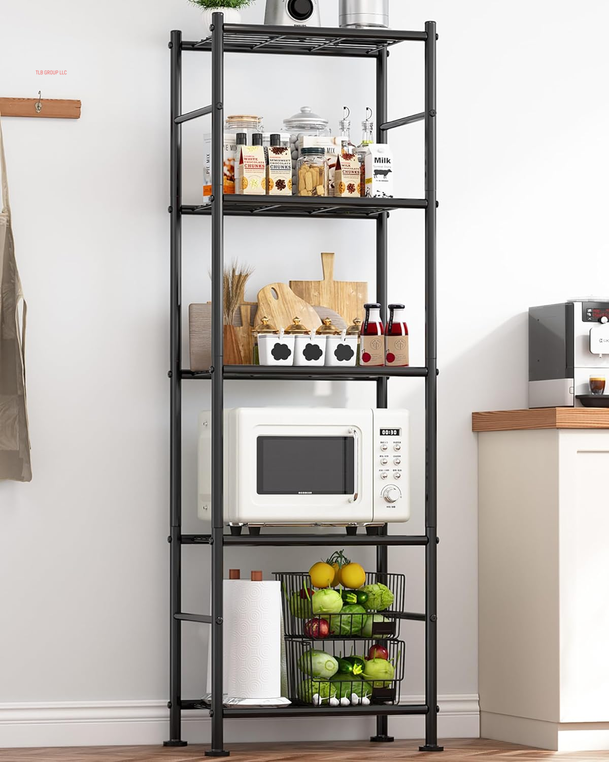 Storage Shelves - 5 Tier Shelf Organizer, Heavy Duty Garage Shelving Unit with Leveling Feet, Stable Metal Shelves Organizer for Pantry, Kitchen and Closet, 33.0" W X 12.6" D X 72.0" H, Black