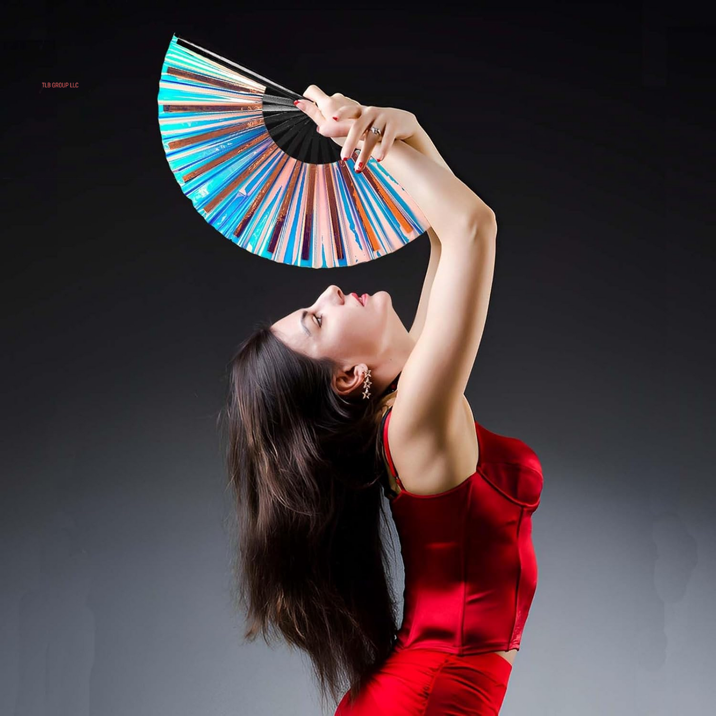 Large Clack Hand Rave Fan Holographic Folding Popping Line Dance Fan Foldable Handheld Clacking Fans for Line Dancing Craft Laser Rave Accessories for Festival Rainbow Outfits Party Club(Light Blue)