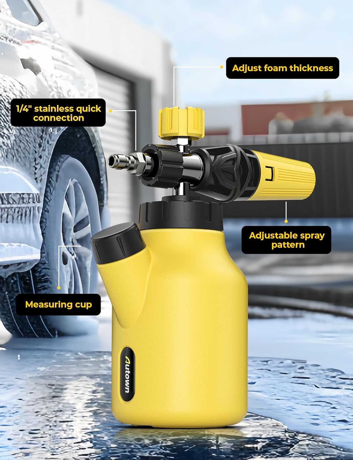 Foam Cannon for Pressure Washer, Car Wash Foam Sprayer with 1/4” Quick Connector, Heavy Duty Car Wash Foam Gun, Adjustable Nozzle, Wide Neck, 1 L Bottle