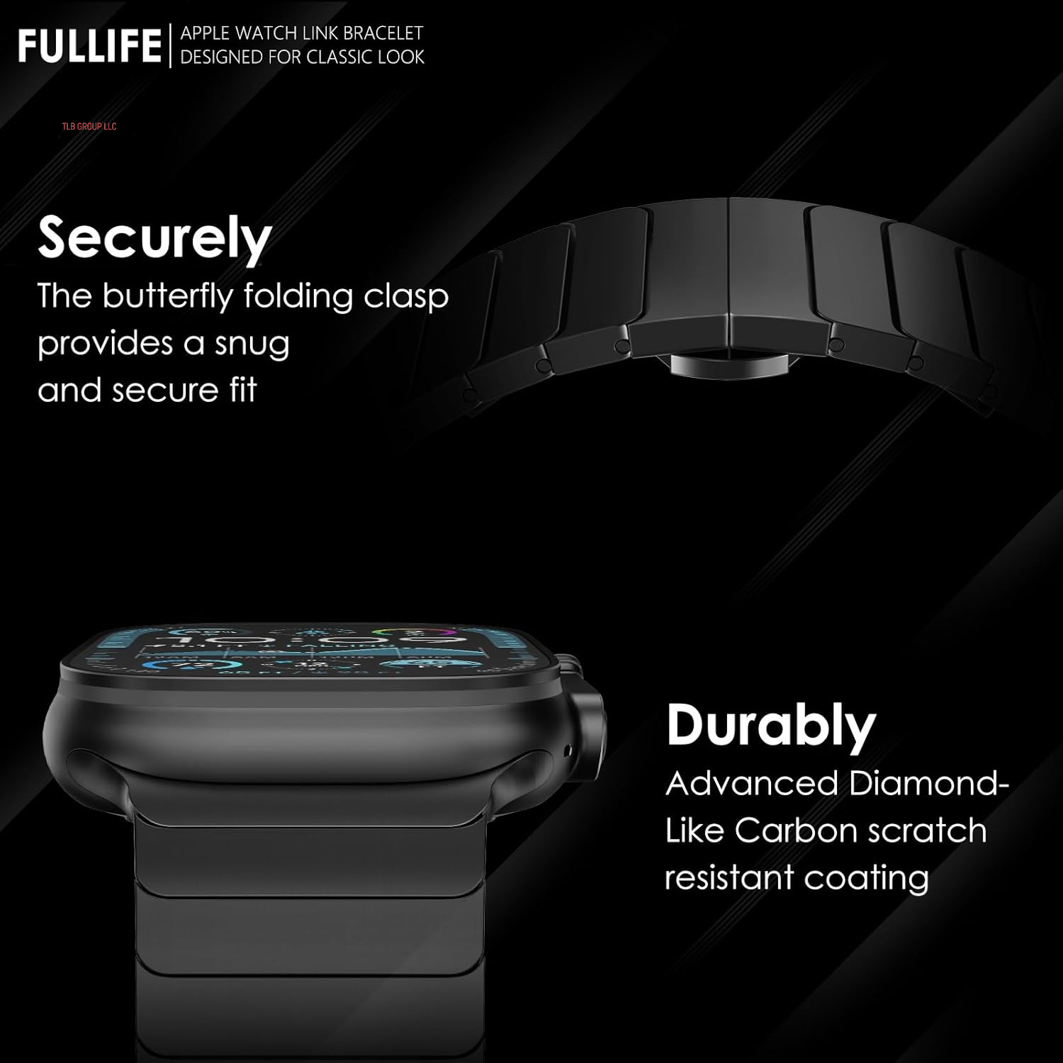 Stainless Steel Band Compatible with Apple Watch Band 49Mm for Men, Durable Metal Strap for Apple Watch Ultra 2/Ultra 49Mm, Series 10 46Mm, 9/8/7 45Mm, SE2/6/5/4 44Mm, 3/2/1 42Mm, Black