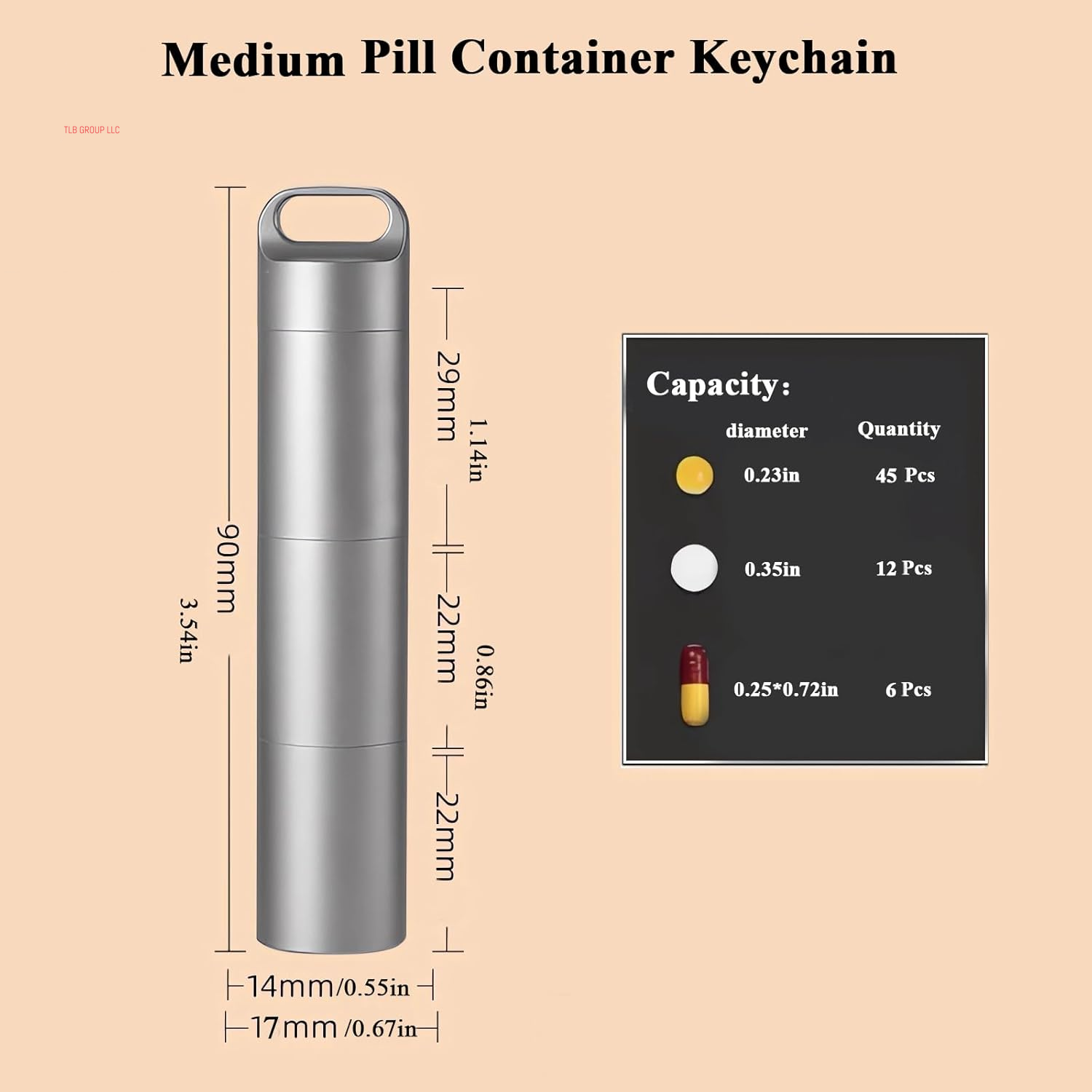 Small Keychain Pill Holder,304 Stainless Steel Portable Pill Case Organizer for Travel,Waterproof Pocket Pill Container Medicine Box for Purse Men (Medium Portable Pill Case)