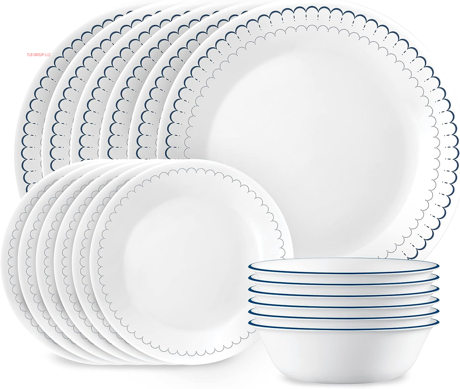 Vitrelle 18-Piece Service for 6 Dinnerware Set, Triple Layer Glass and Chip Resistant, Lightweight round Plates and Bowls Set, Winter Frost White