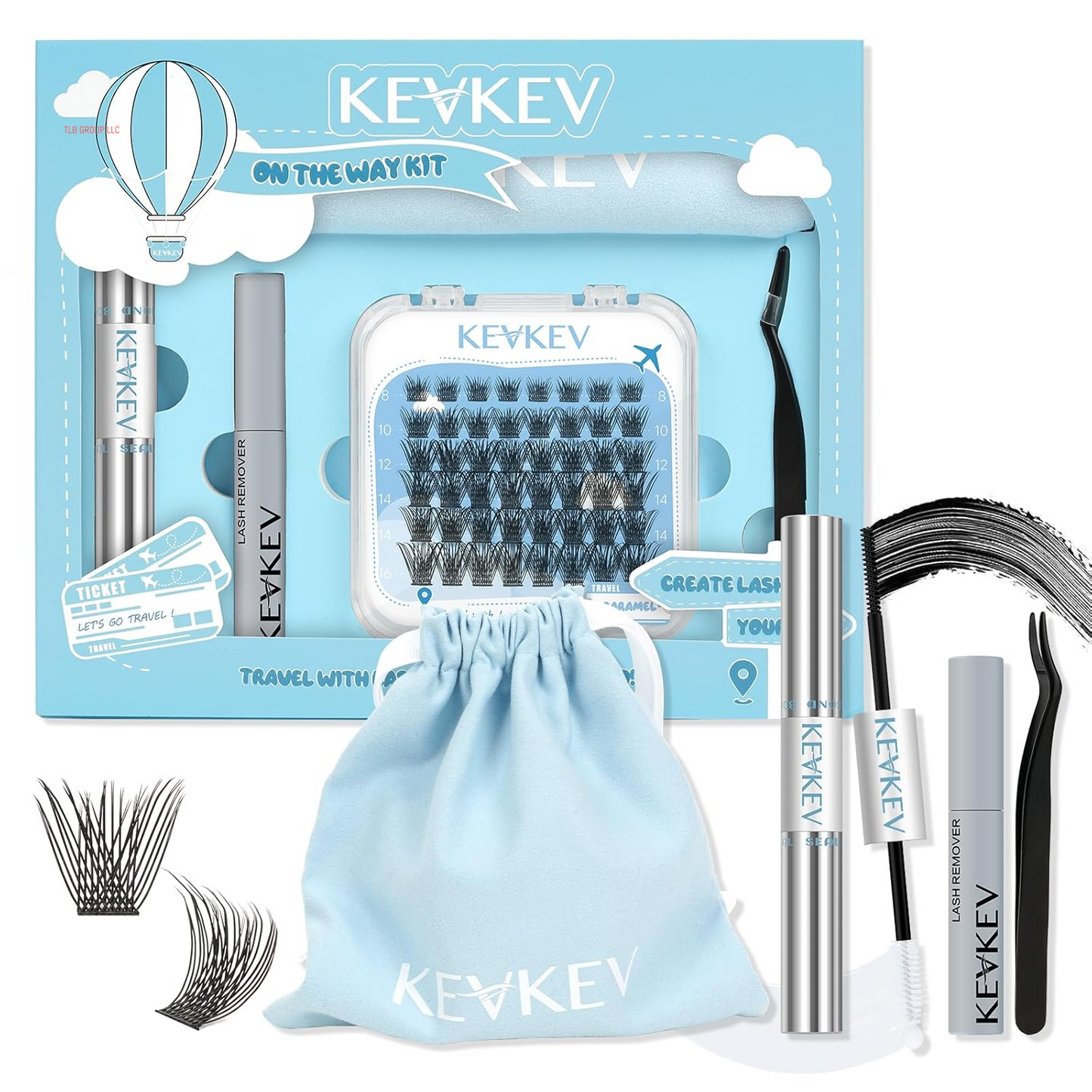 Lash Clusters Kit Lash Extension Kit D Curl Eyelash Extension Kit 280 Pcs Eyelash Clusters Kit Cluster Eyelash Extensions Individual Lashes Kit with Lash Bond and Seal Eyelash Tweezers